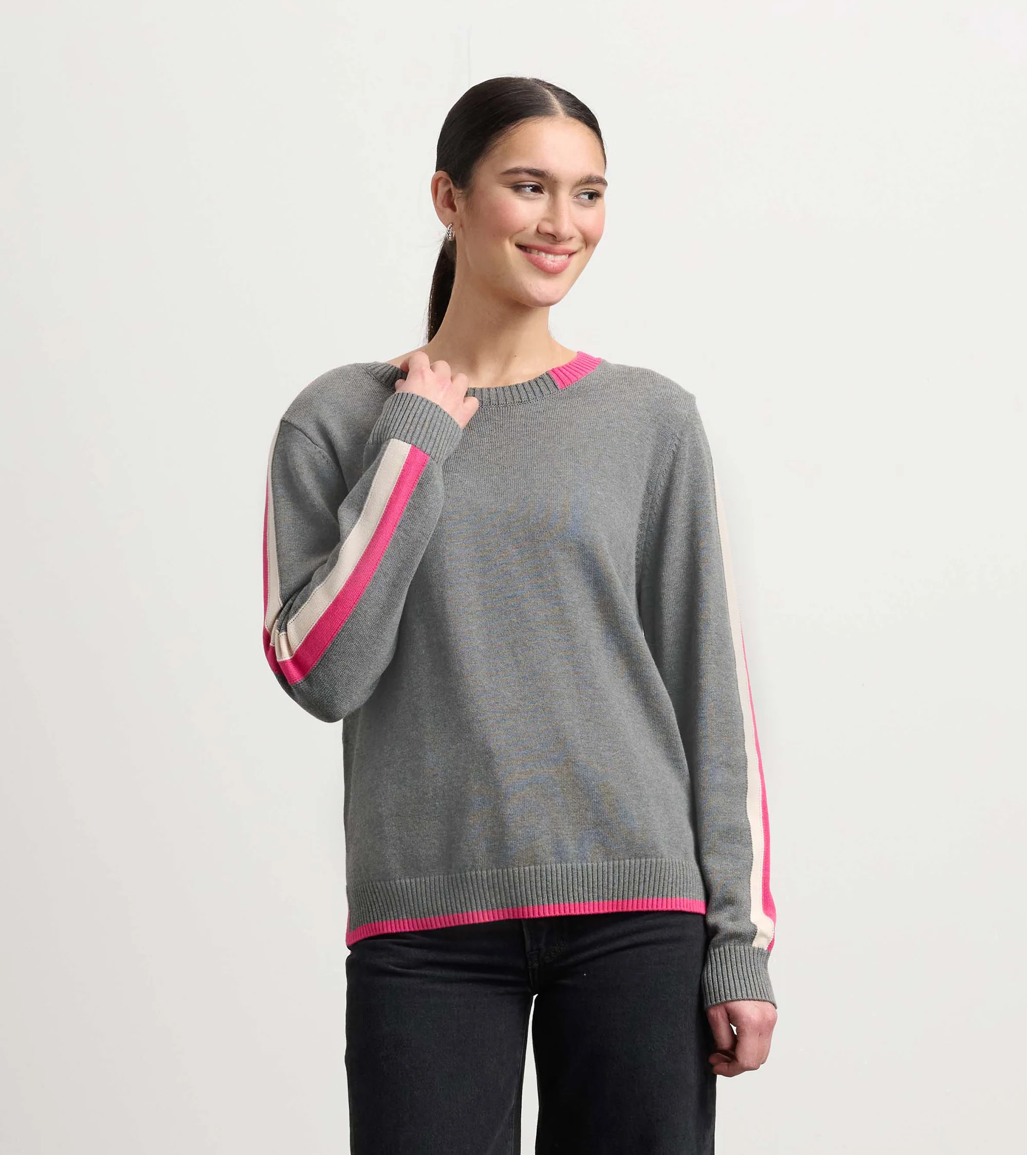 Contrast Trim Sweater - Charcoal