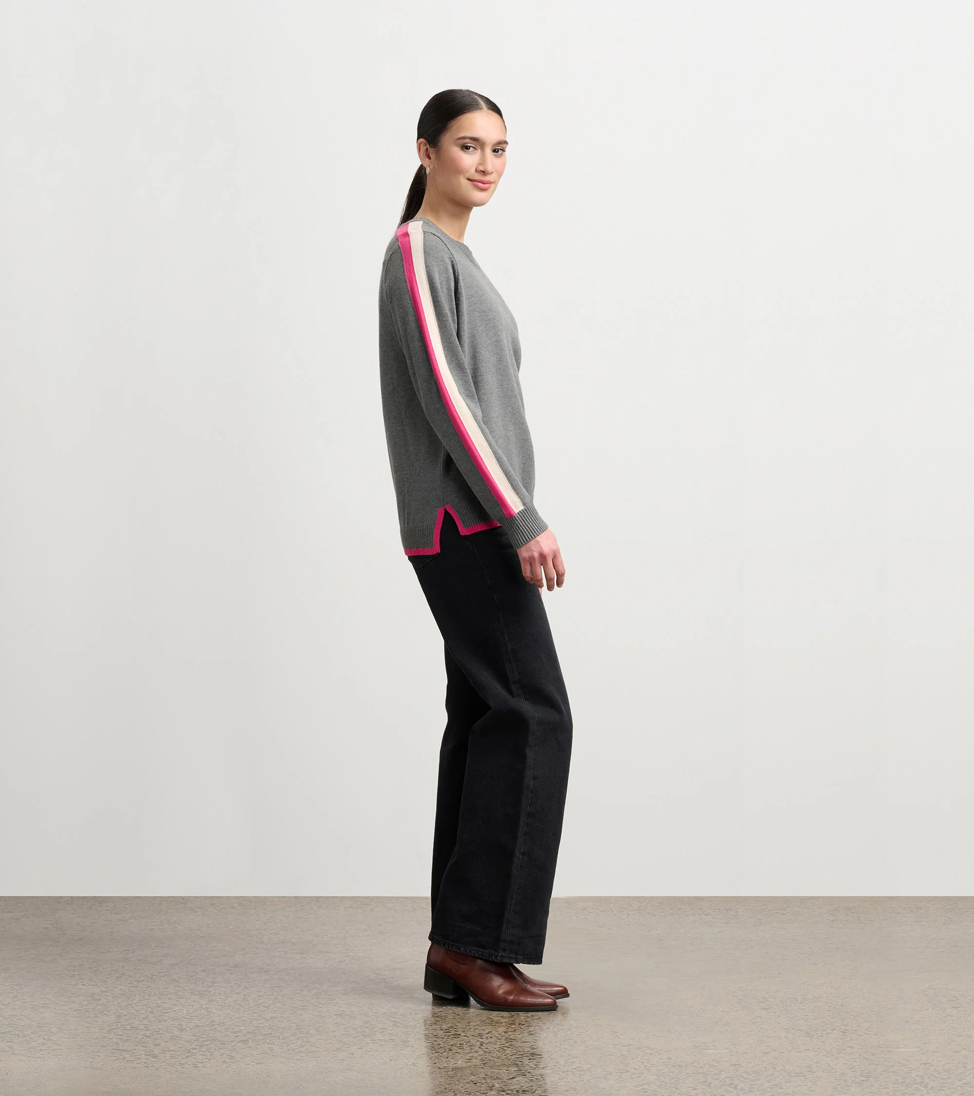 Contrast Trim Sweater - Charcoal - Image 3