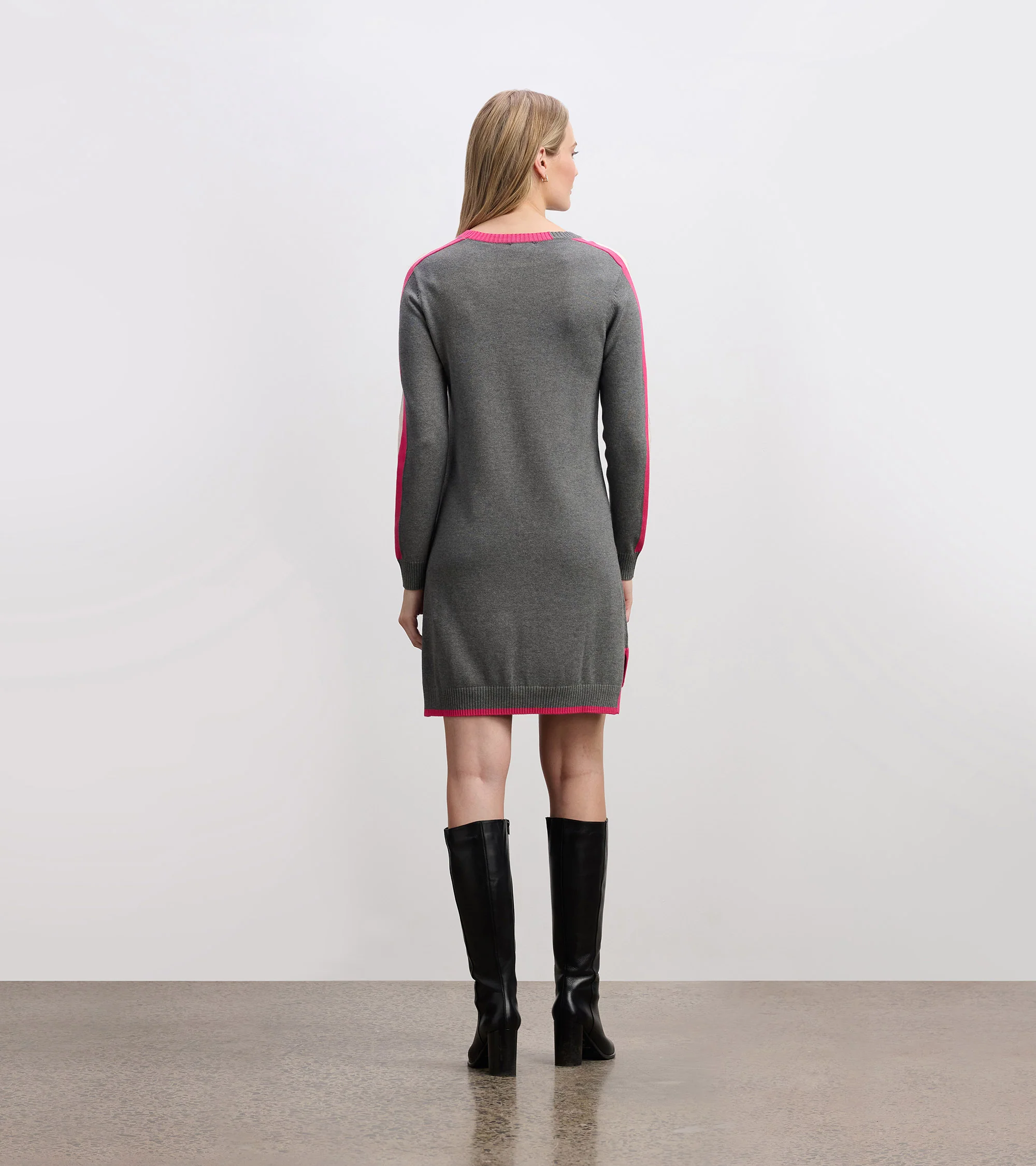 Contrast Trim Sweater Dress - Charcoal - Image 4