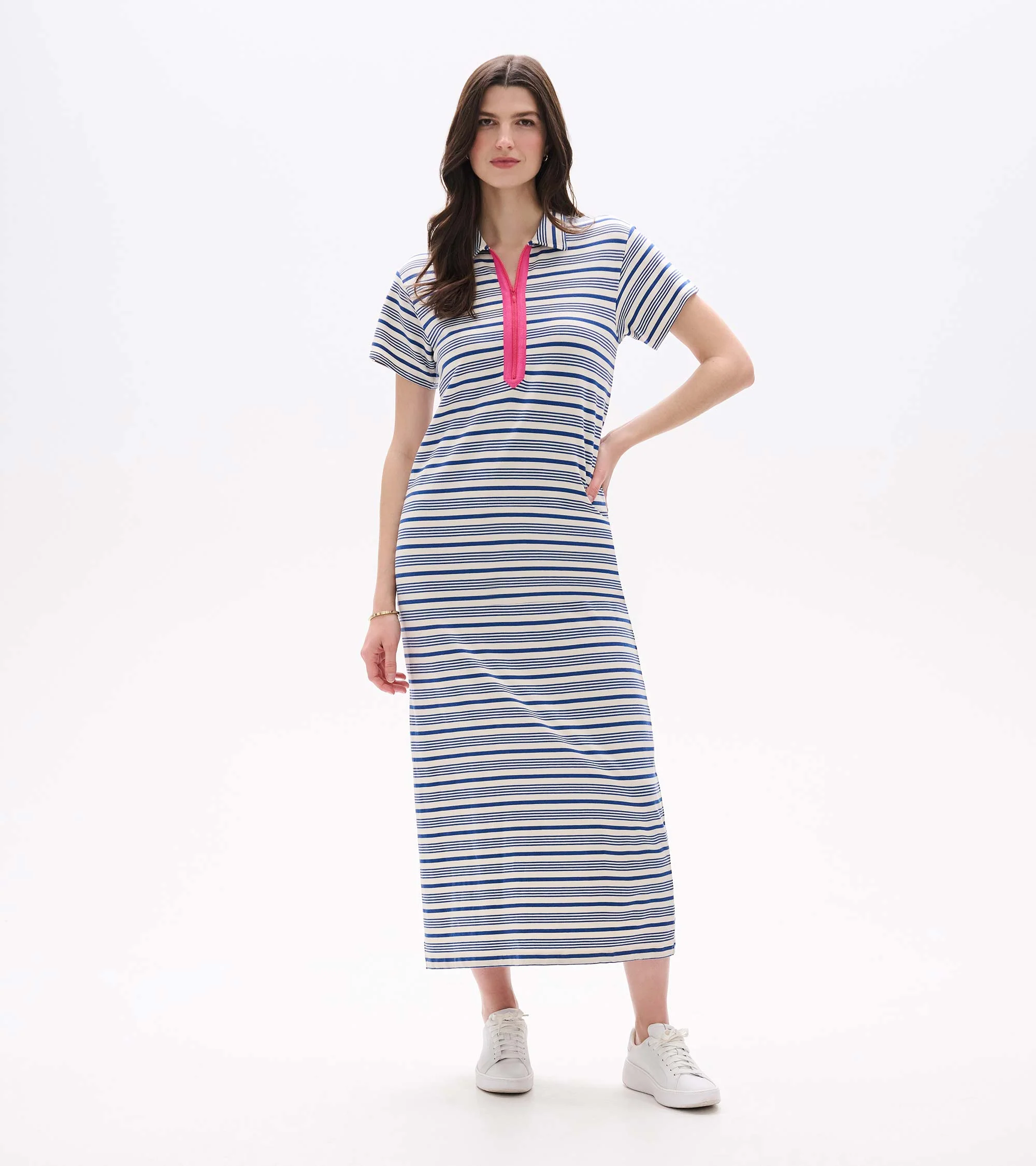 Contrast Zip Maxi Dress - Limoges Stripes