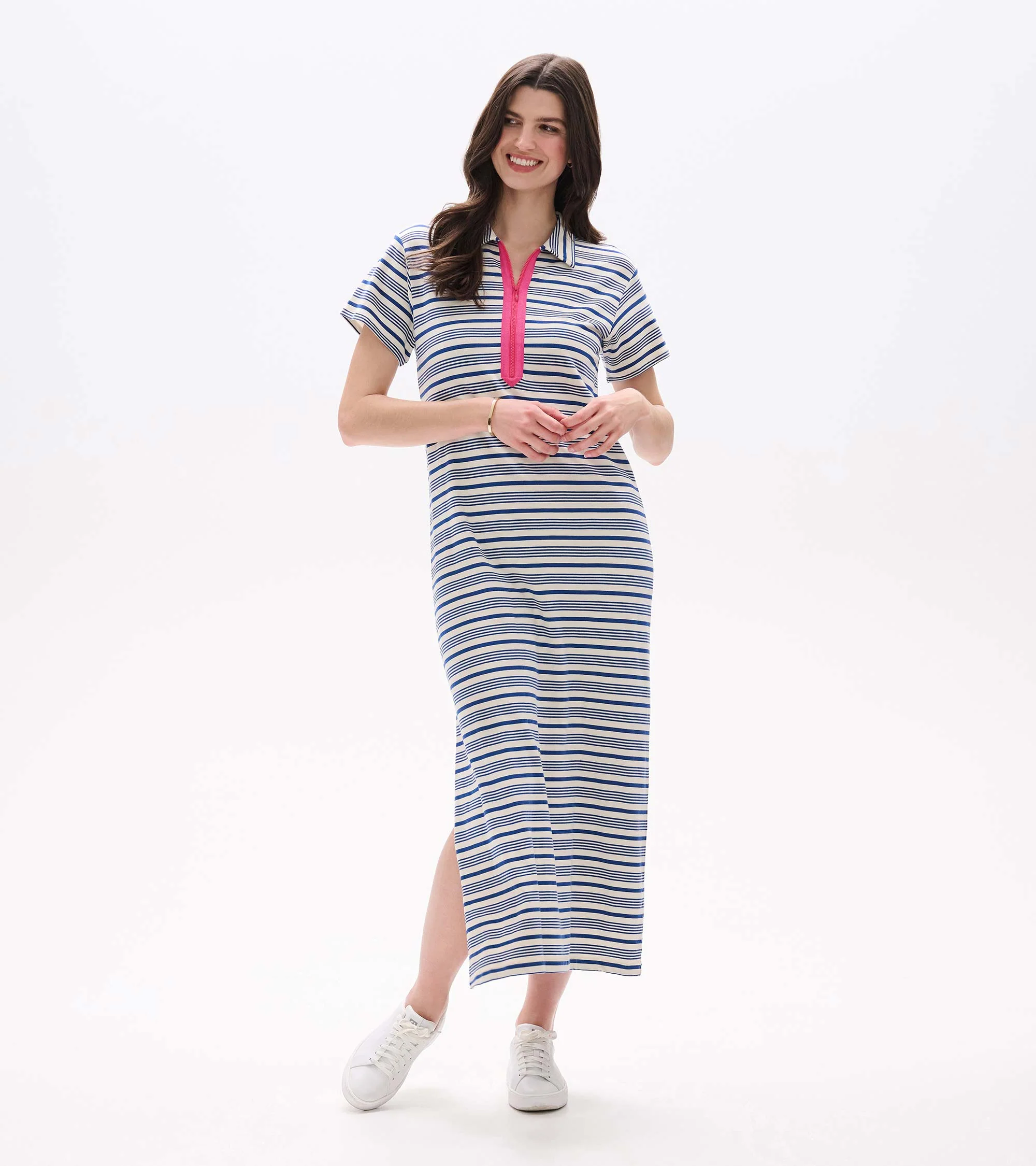 Contrast Zip Maxi Dress - Limoges Stripes - Image 3