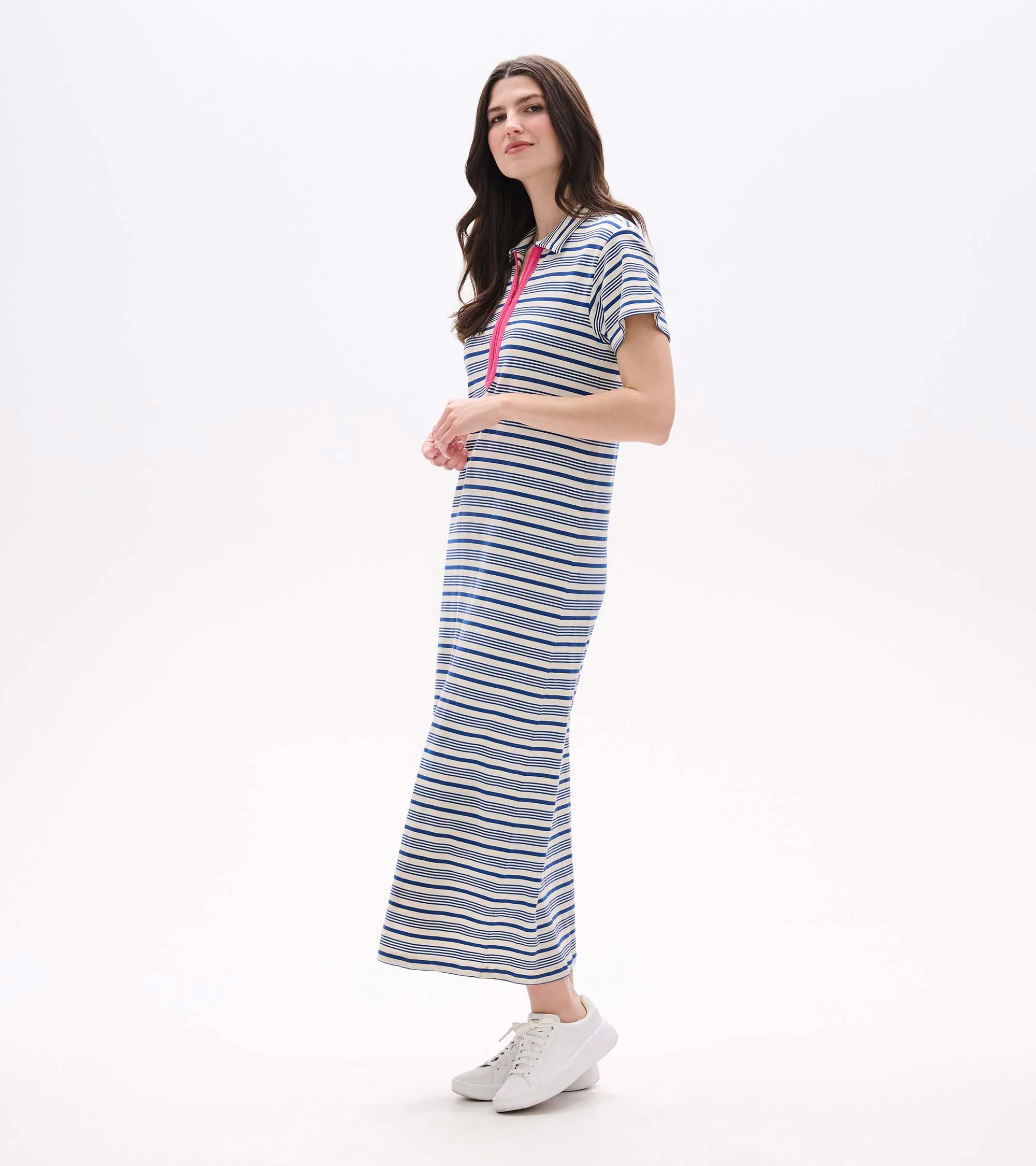 Contrast Zip Maxi Dress - Limoges Stripes - Image 4