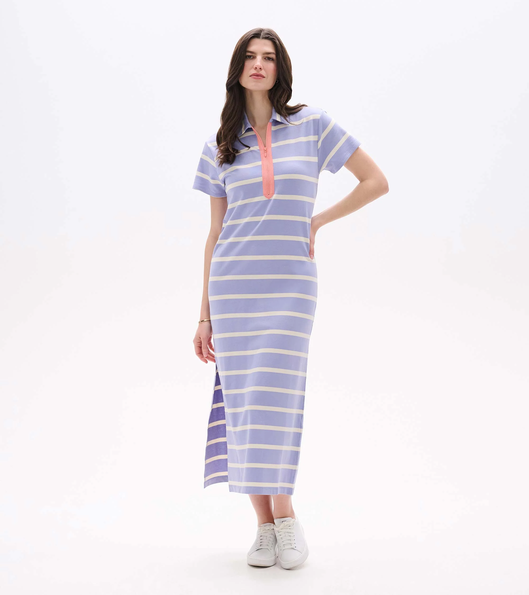 Contrast Zip Maxi Dress - Pale Iris Stripes