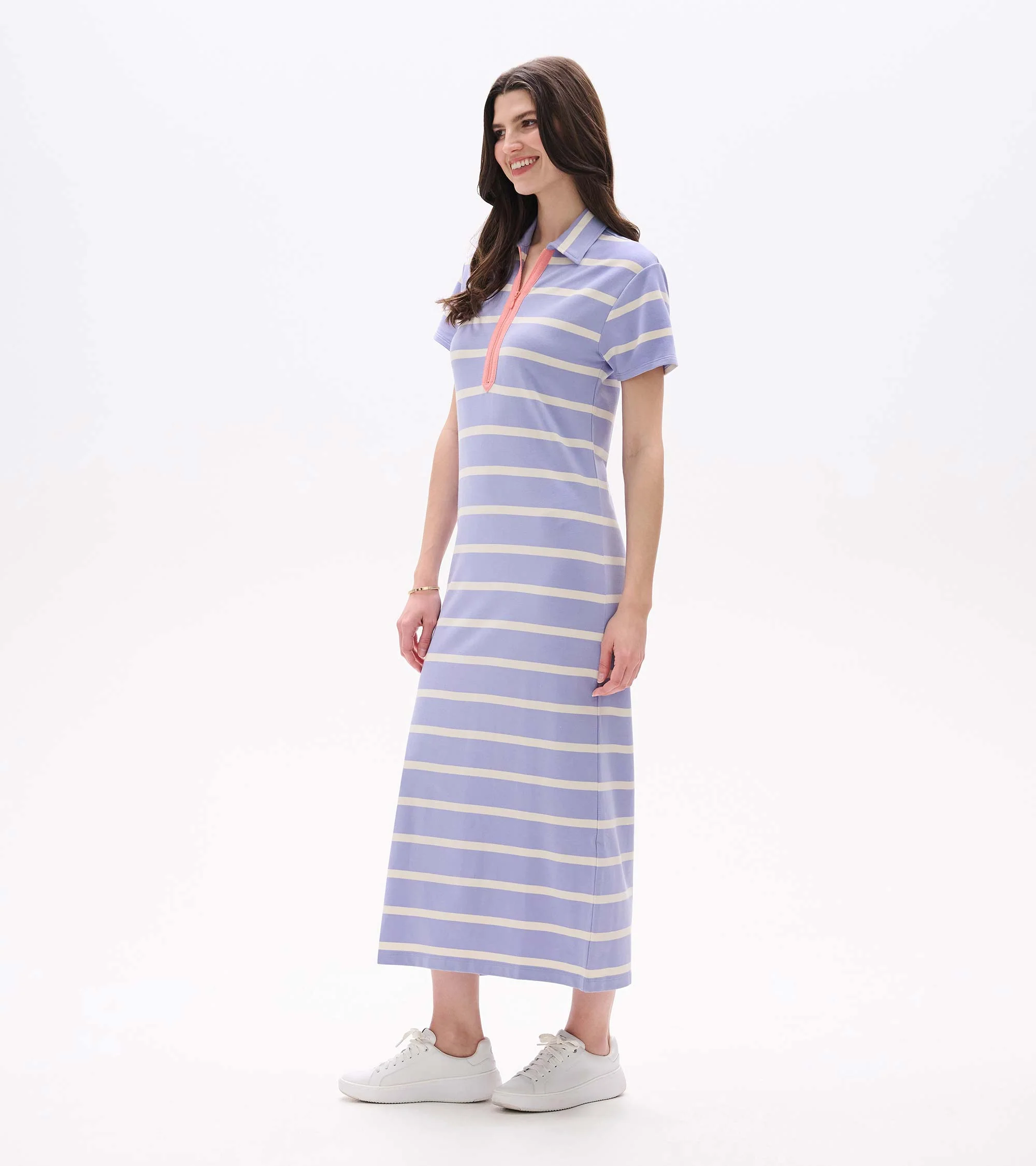 Contrast Zip Maxi Dress - Pale Iris Stripes - Image 3