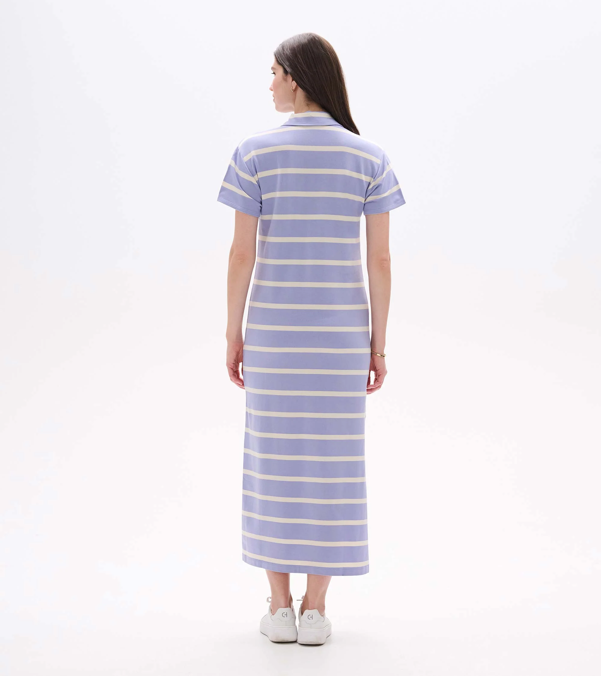 Contrast Zip Maxi Dress - Pale Iris Stripes - Image 4