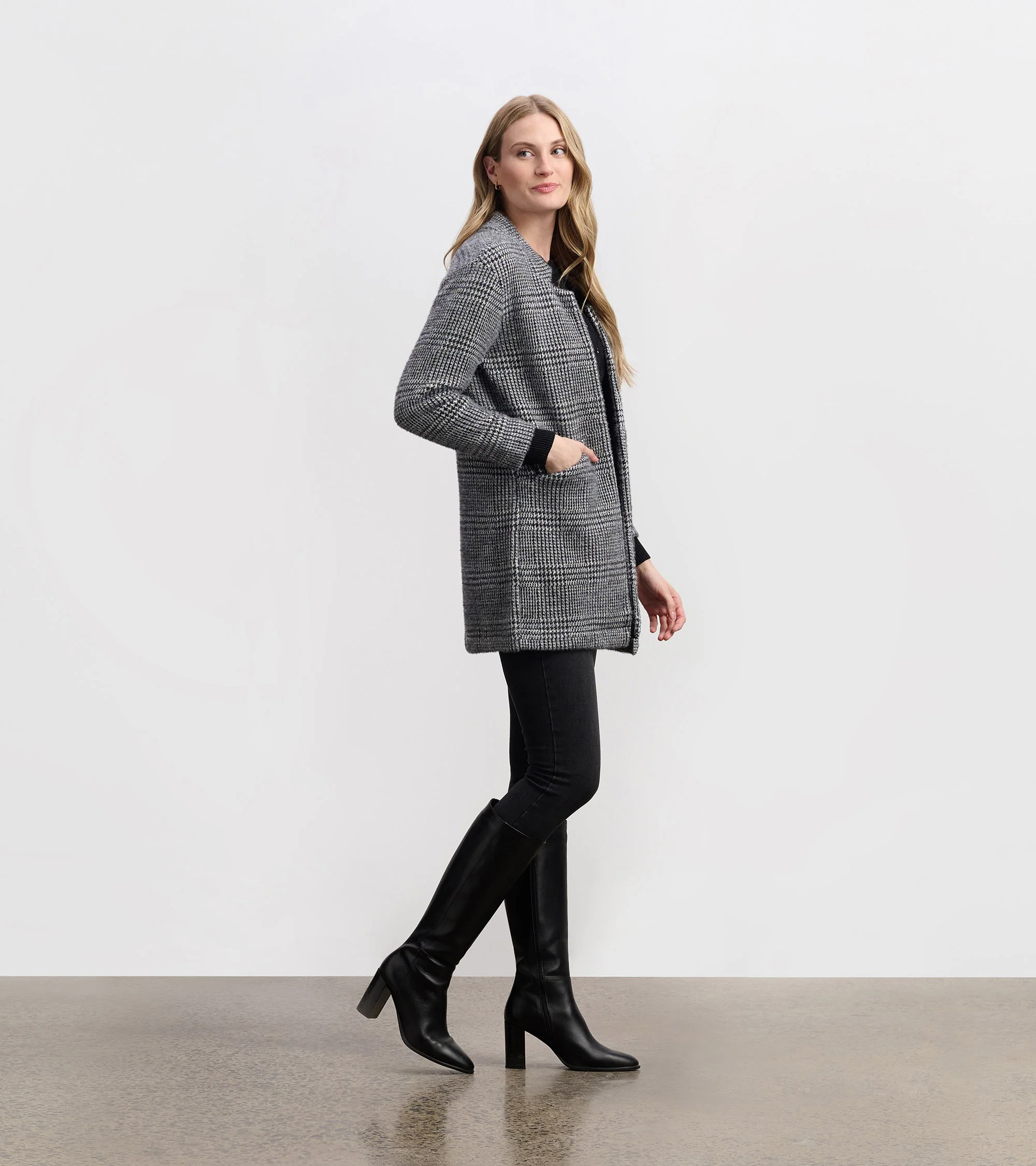 Cozy Open Blazer - Black Check - Image 3