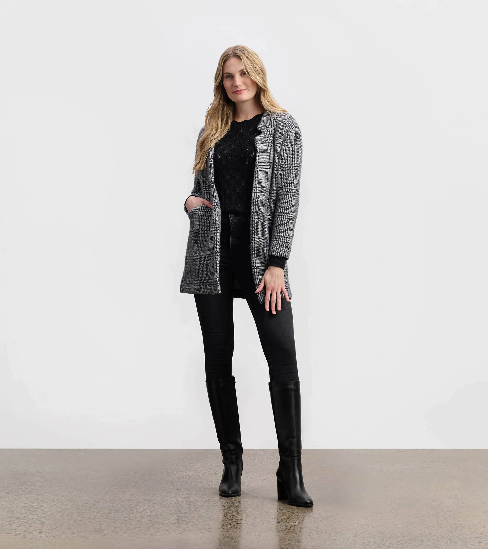 Cozy Open Blazer - Black Check - Image 5