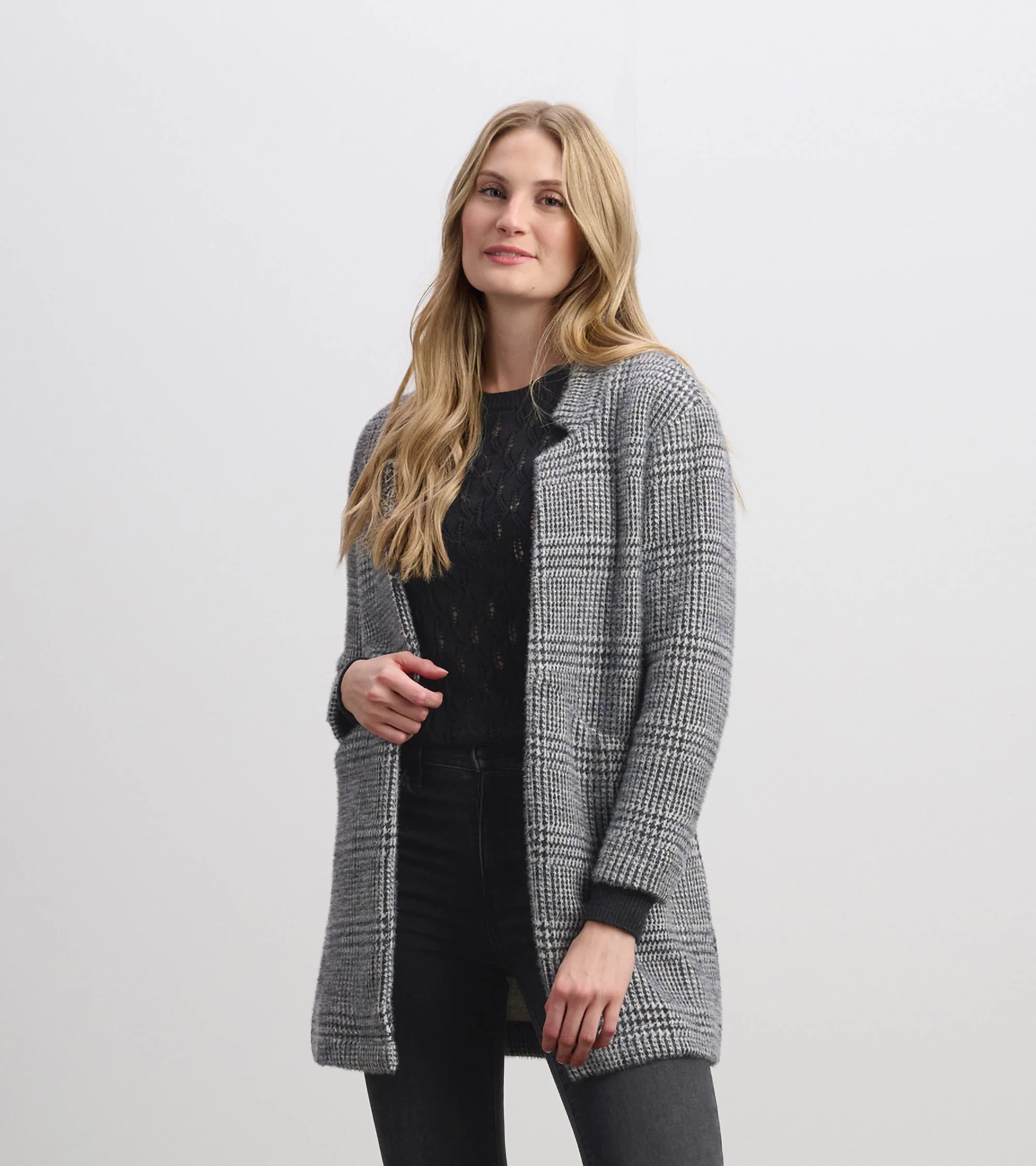 Cozy Open Blazer - Black Check - Image 6