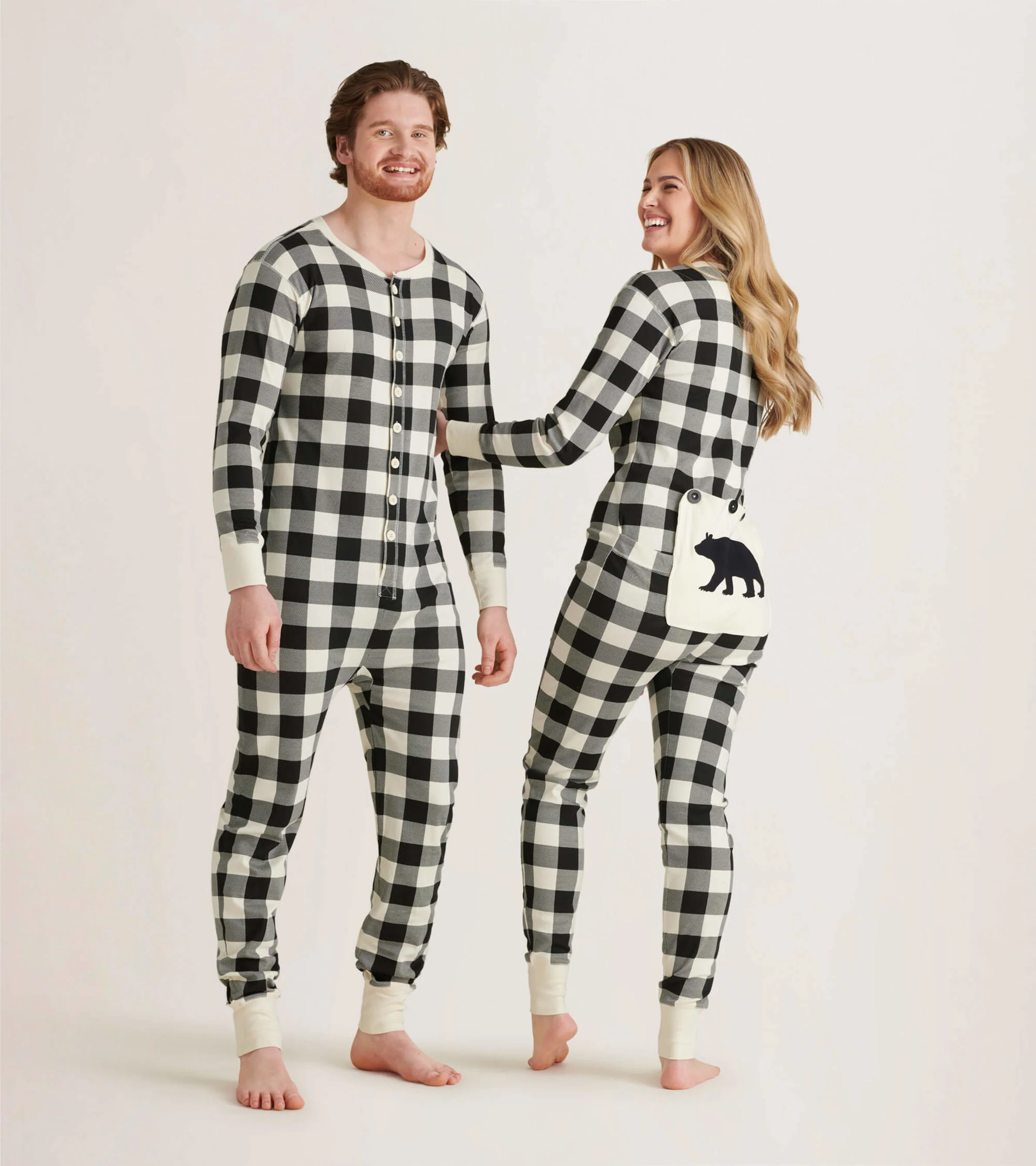 Cream Plaid Adult Onesie - Image 2