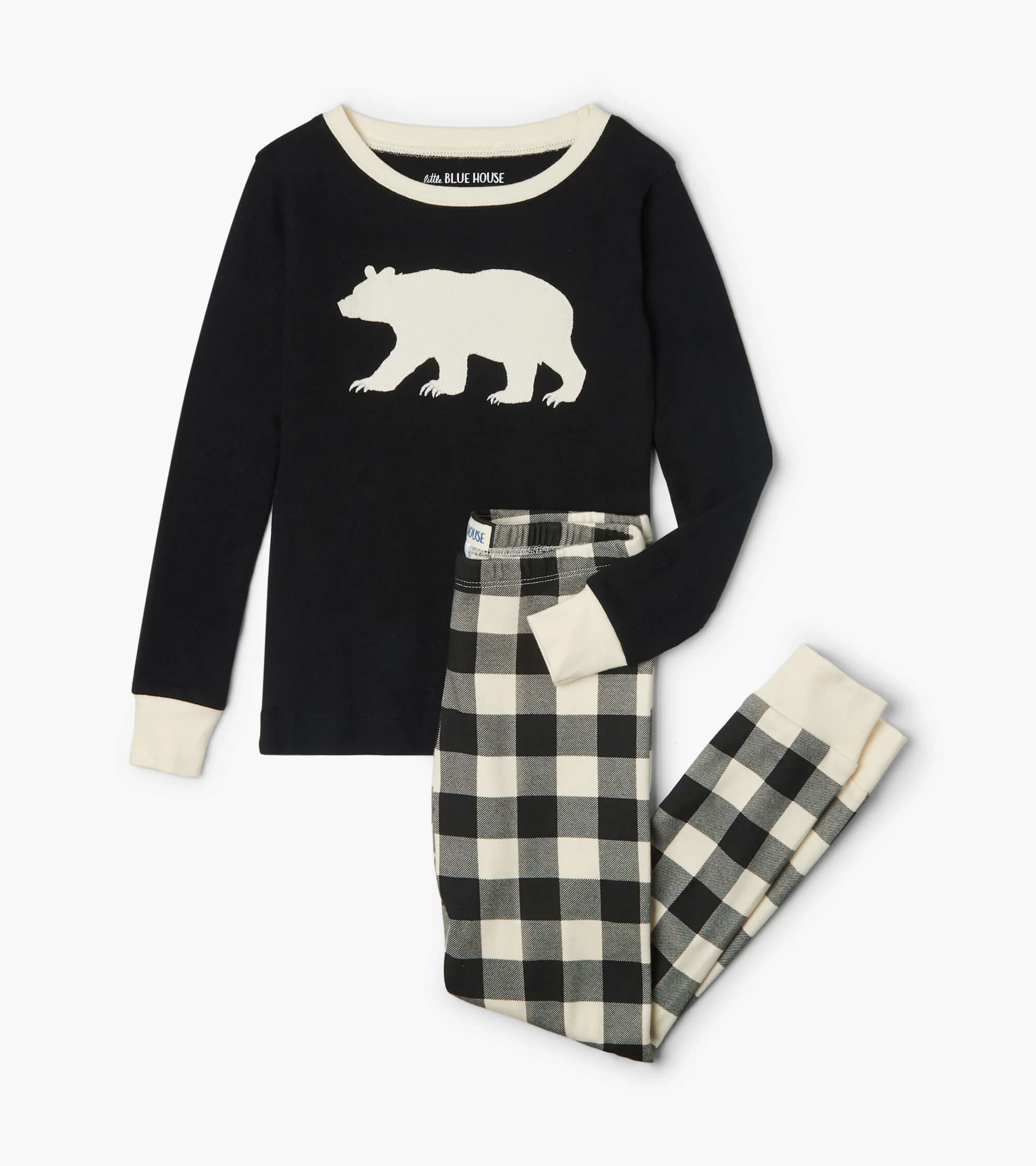 Cream Plaid Kids Appliqué Pajama Set