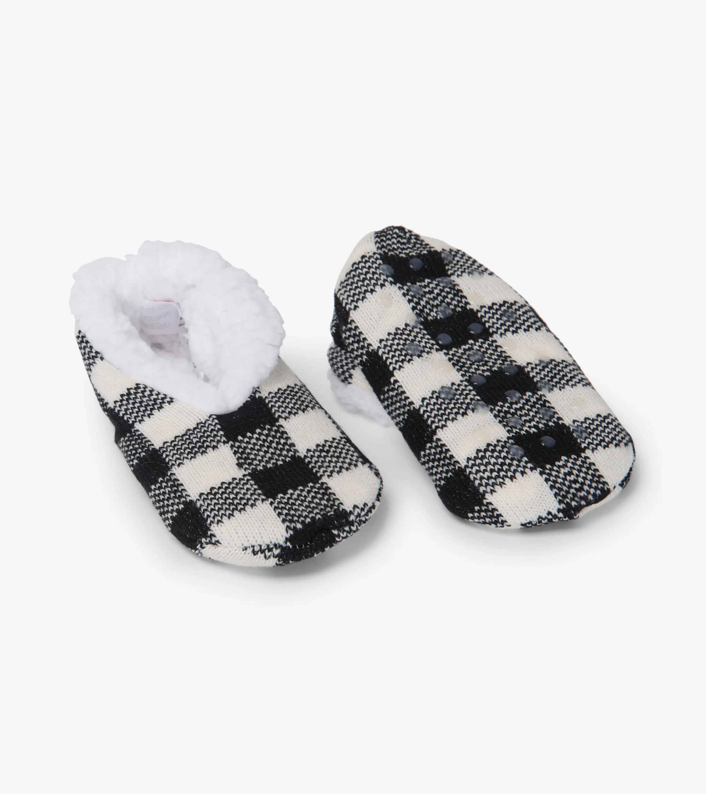 Cream Plaid Kids Warm and Cozy Slippers - Image 2