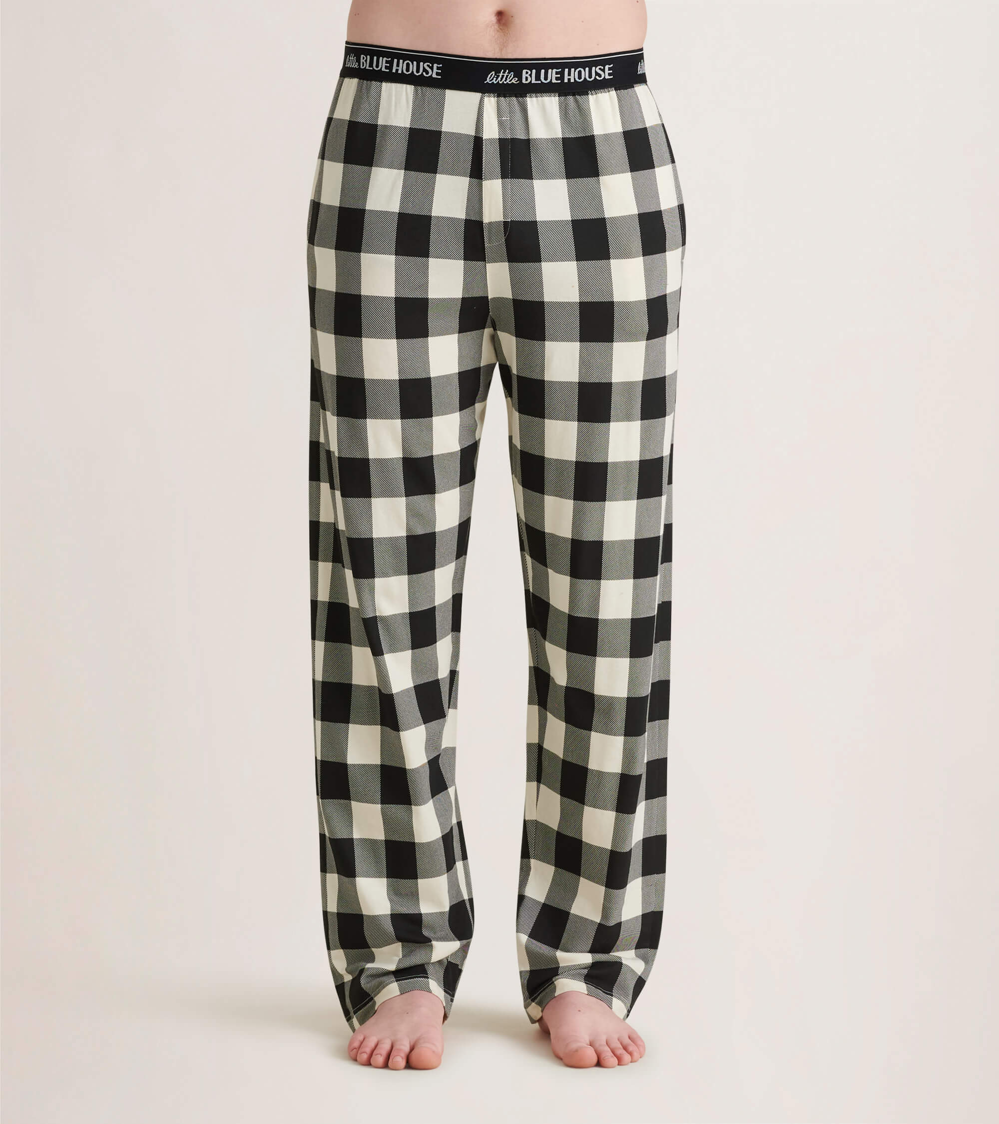 Cream Plaid Men's Stretch Cotton Pajama Pants