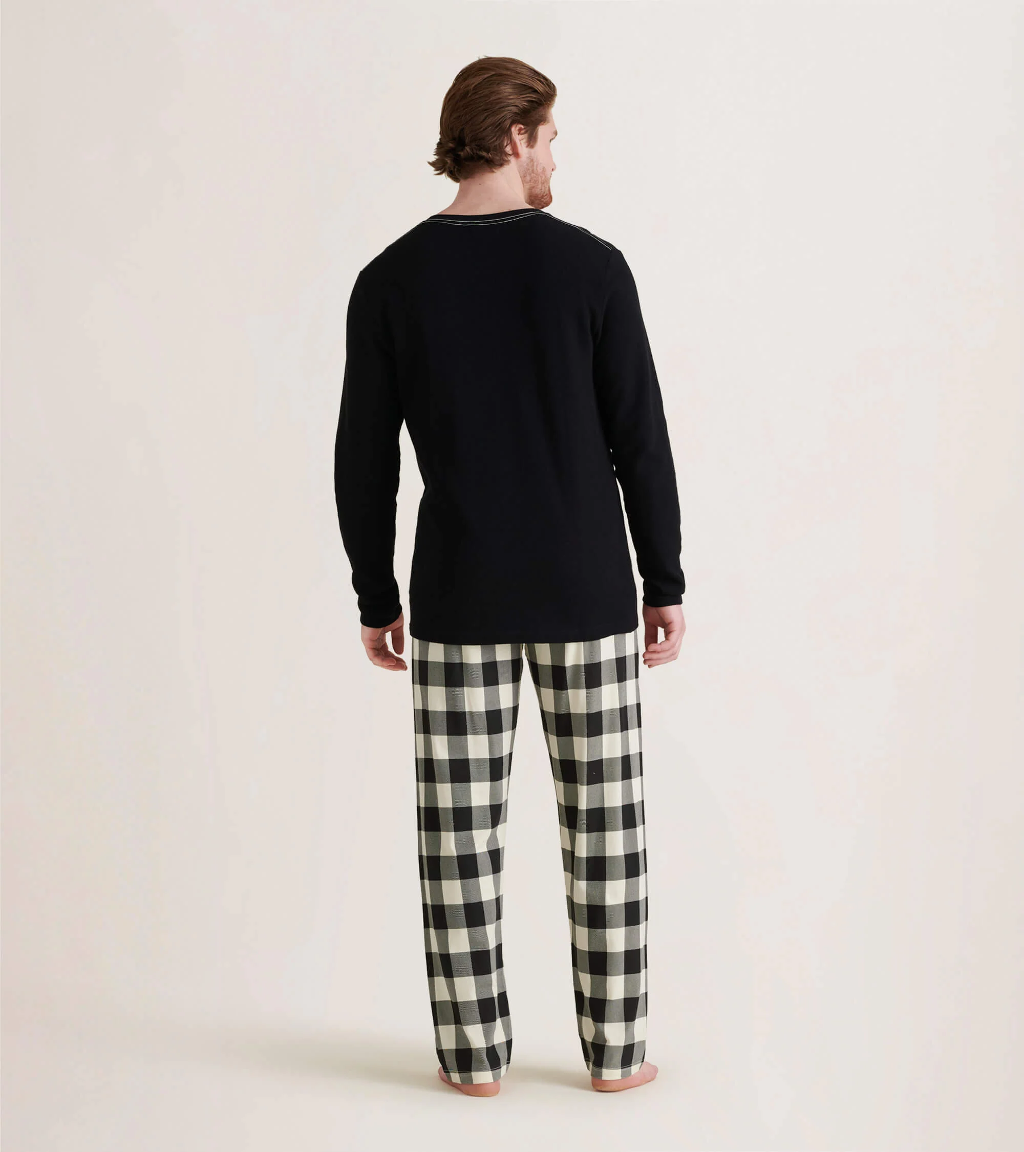 Cream Plaid Men's Stretch Cotton Pajama Pants - Image 3