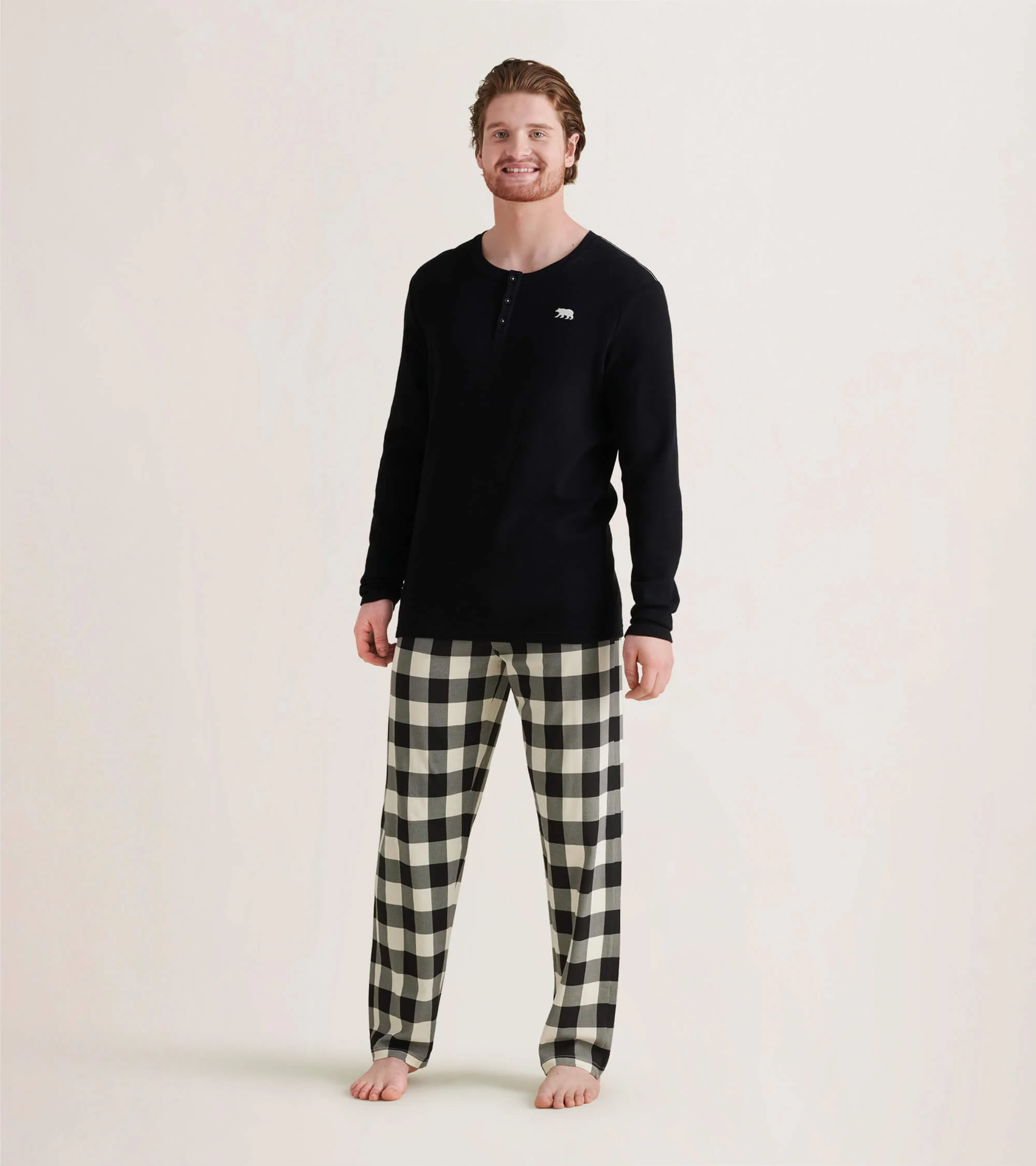 Cream Plaid Men's Stretch Cotton Pajama Pants - Image 4