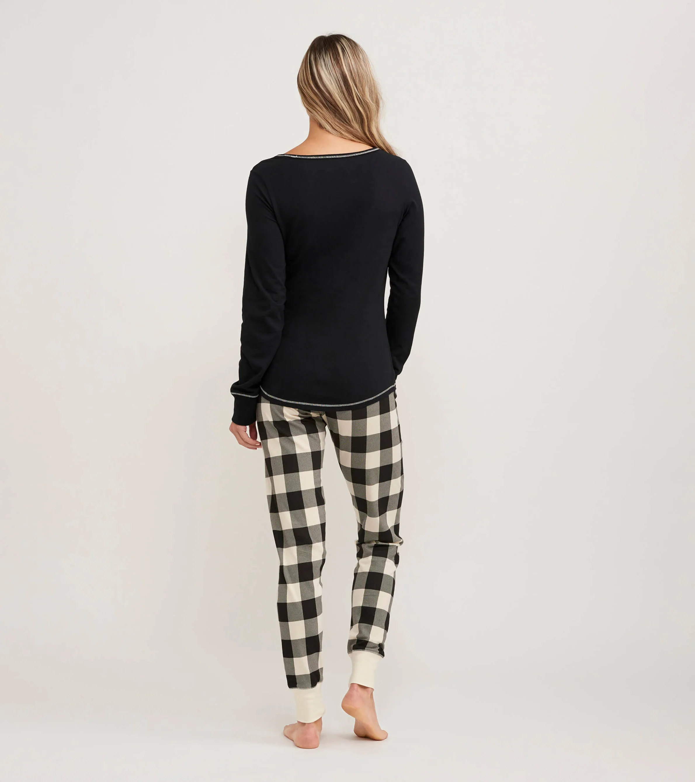 Cream Plaid Women's Stretch Jersey Top - Image 3