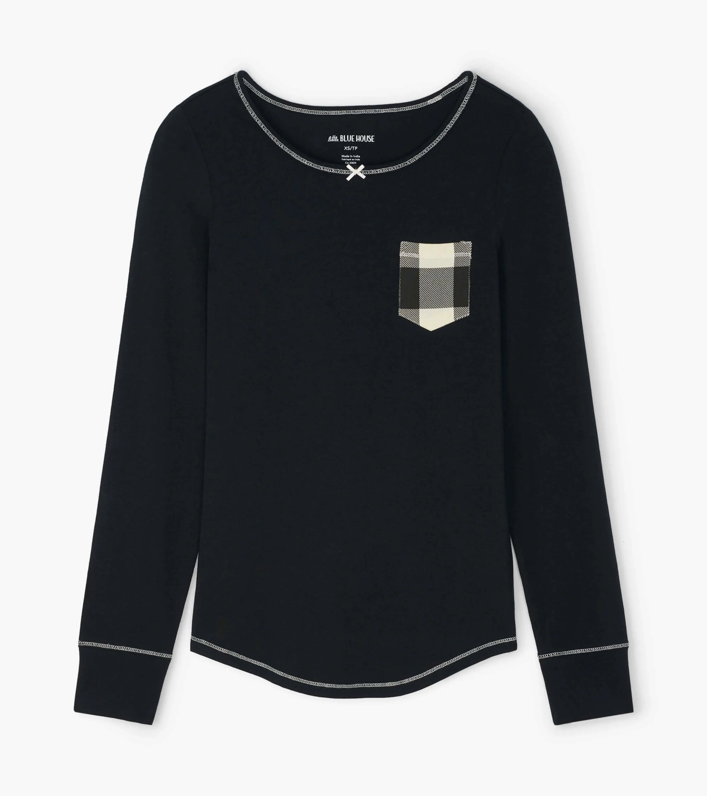 Cream Plaid Women's Stretch Jersey Top - Image 4