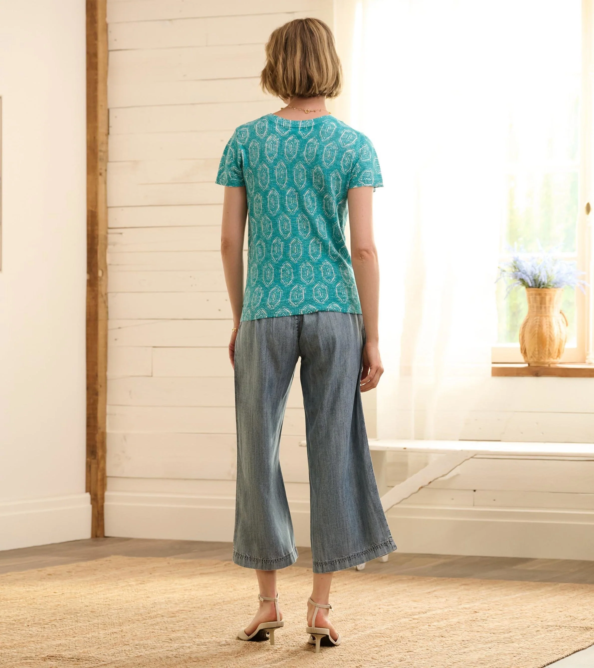 Cropped Wide Leg Pants - Blue Acid Rinse - Image 4