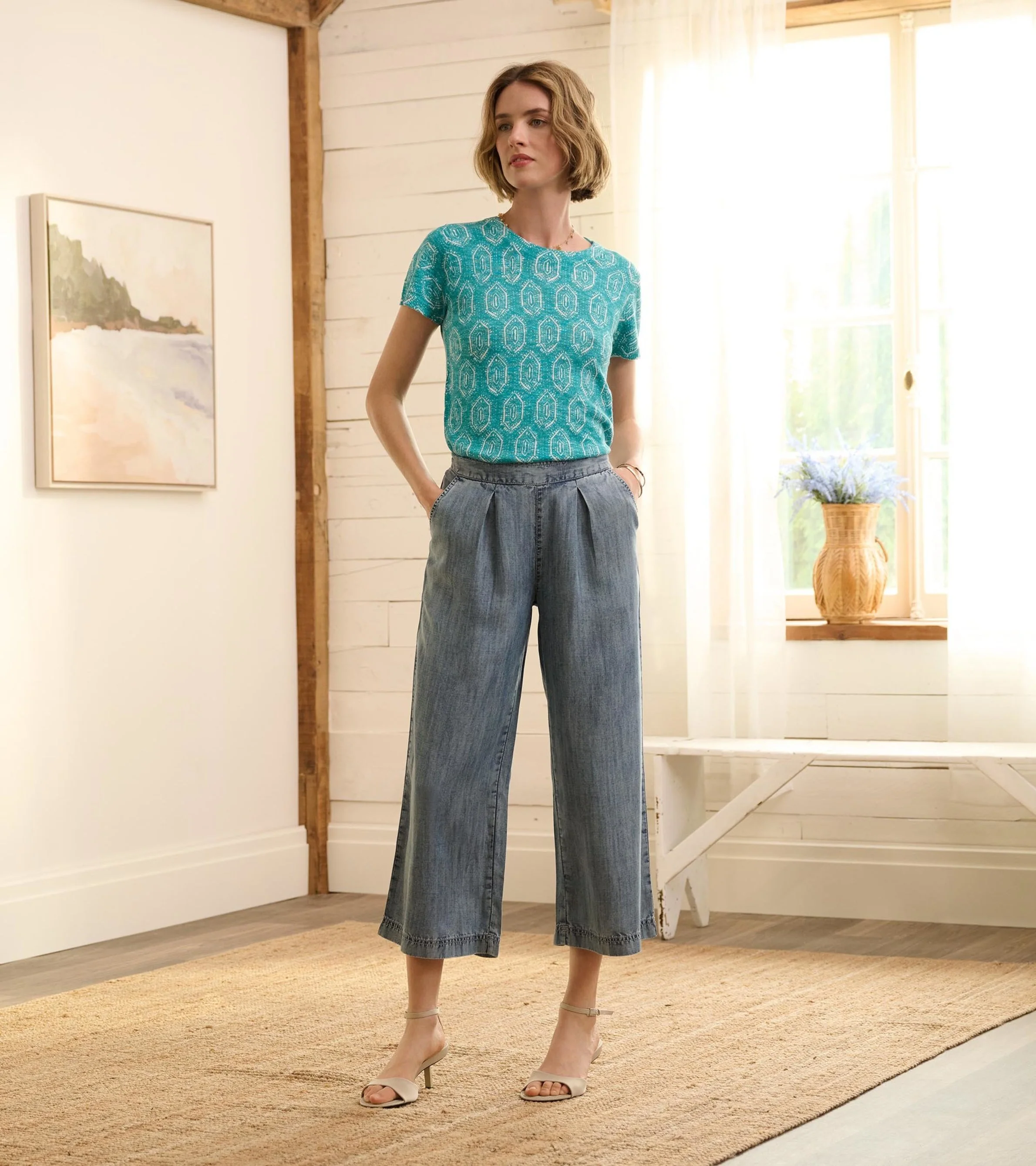 Cropped Wide Leg Pants - Blue Acid Rinse - Image 5