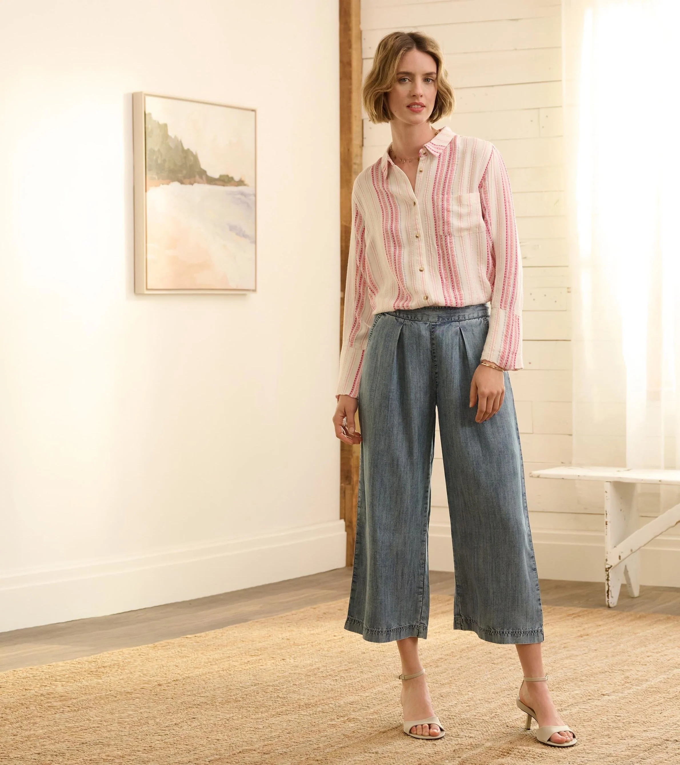 Cropped Wide Leg Pants - Blue Acid Rinse - Image 6