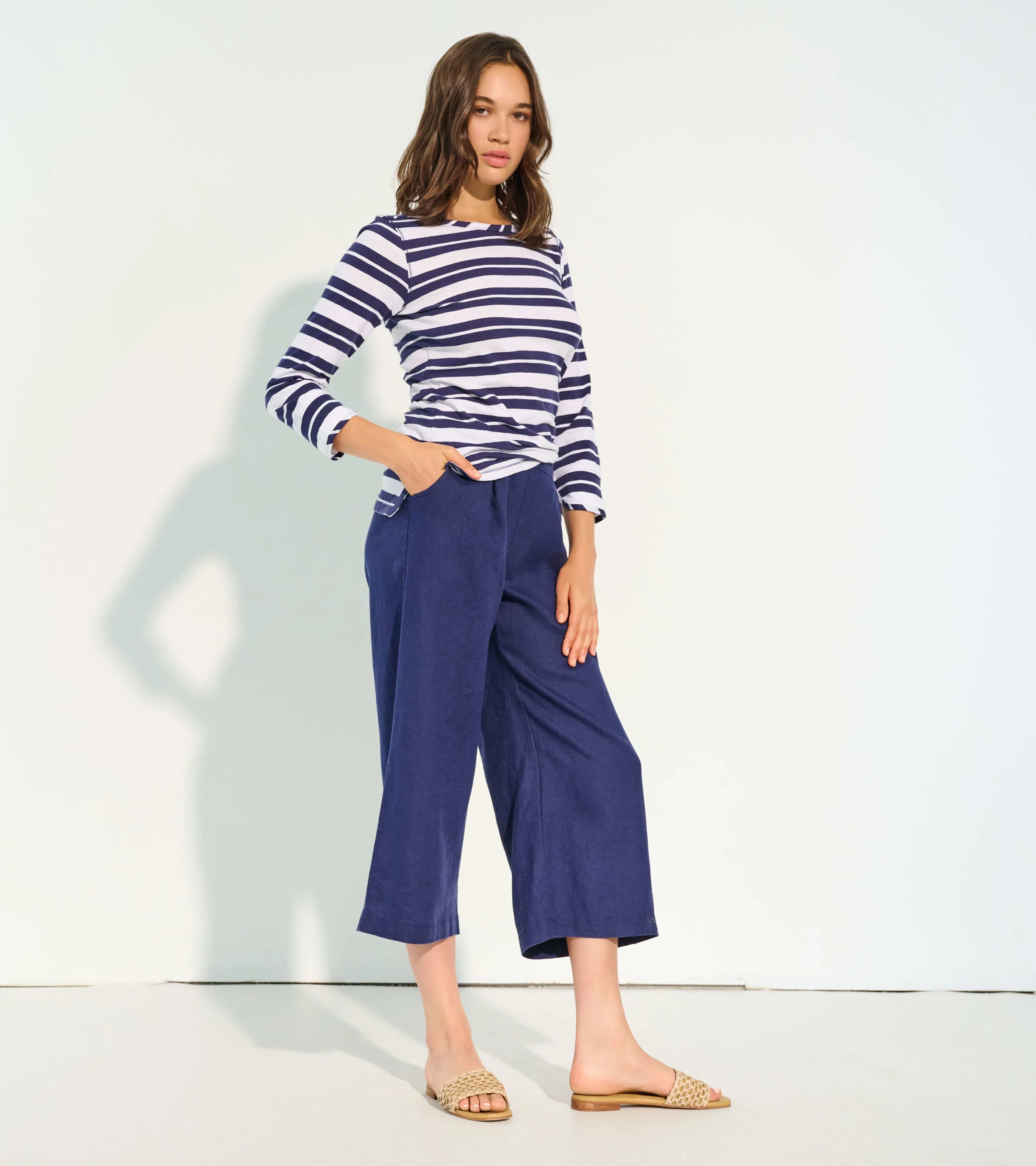 Cropped Wide Leg Pants - Navy - Image 2
