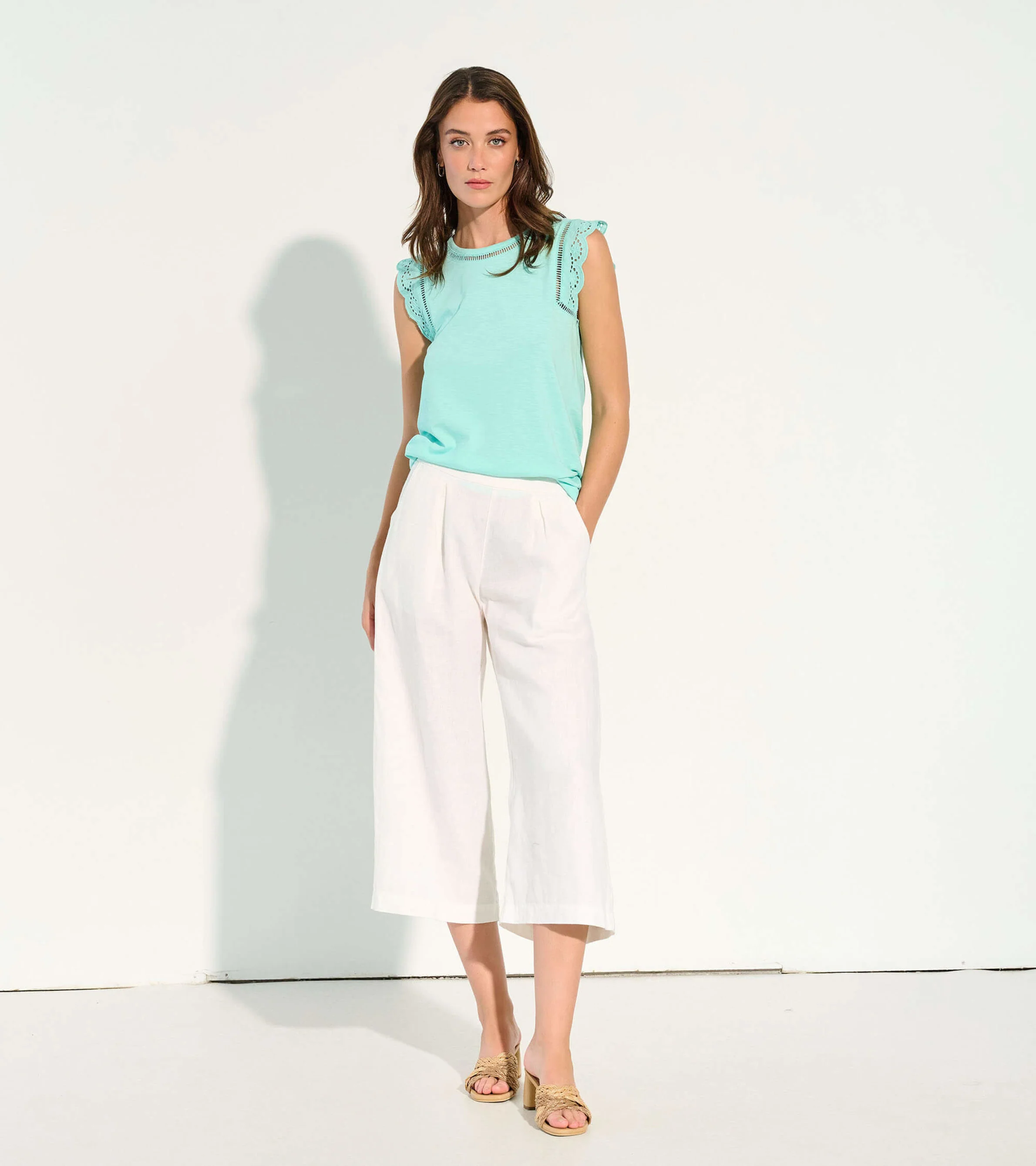 Cropped Wide Leg Pants - White - Image 2