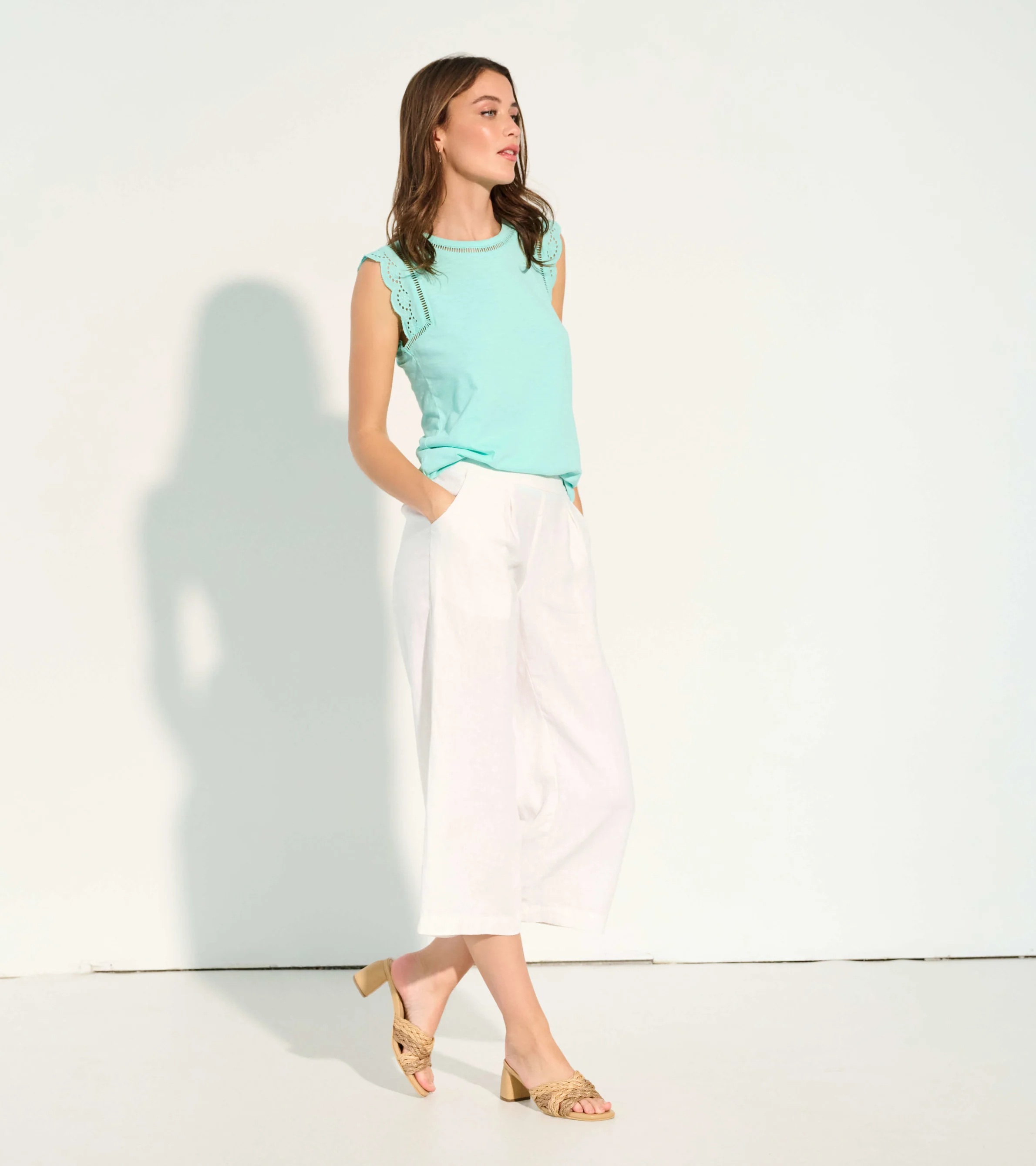 Cropped Wide Leg Pants - White - Image 3