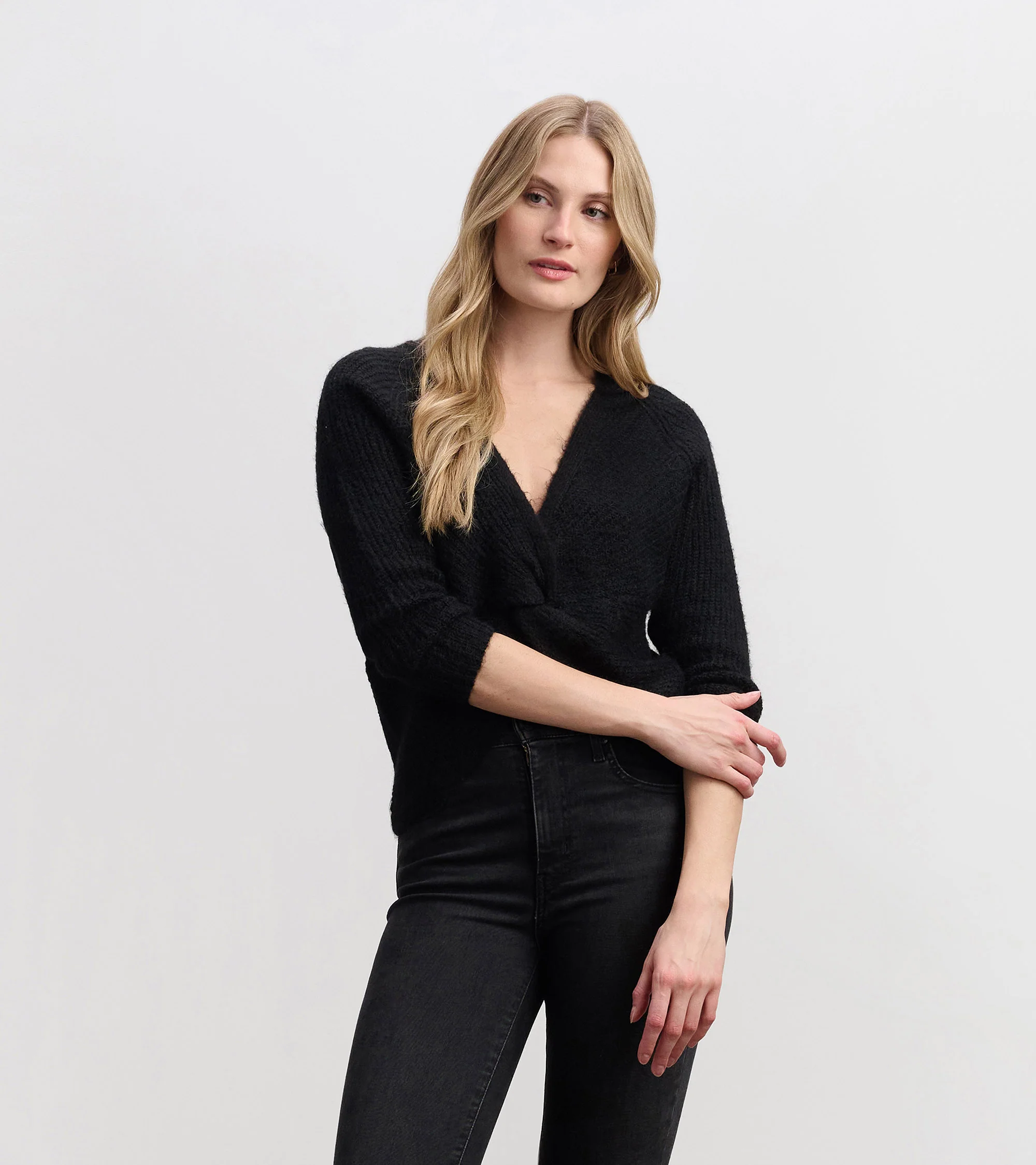 Cross Over Sweater - Black - Image 4