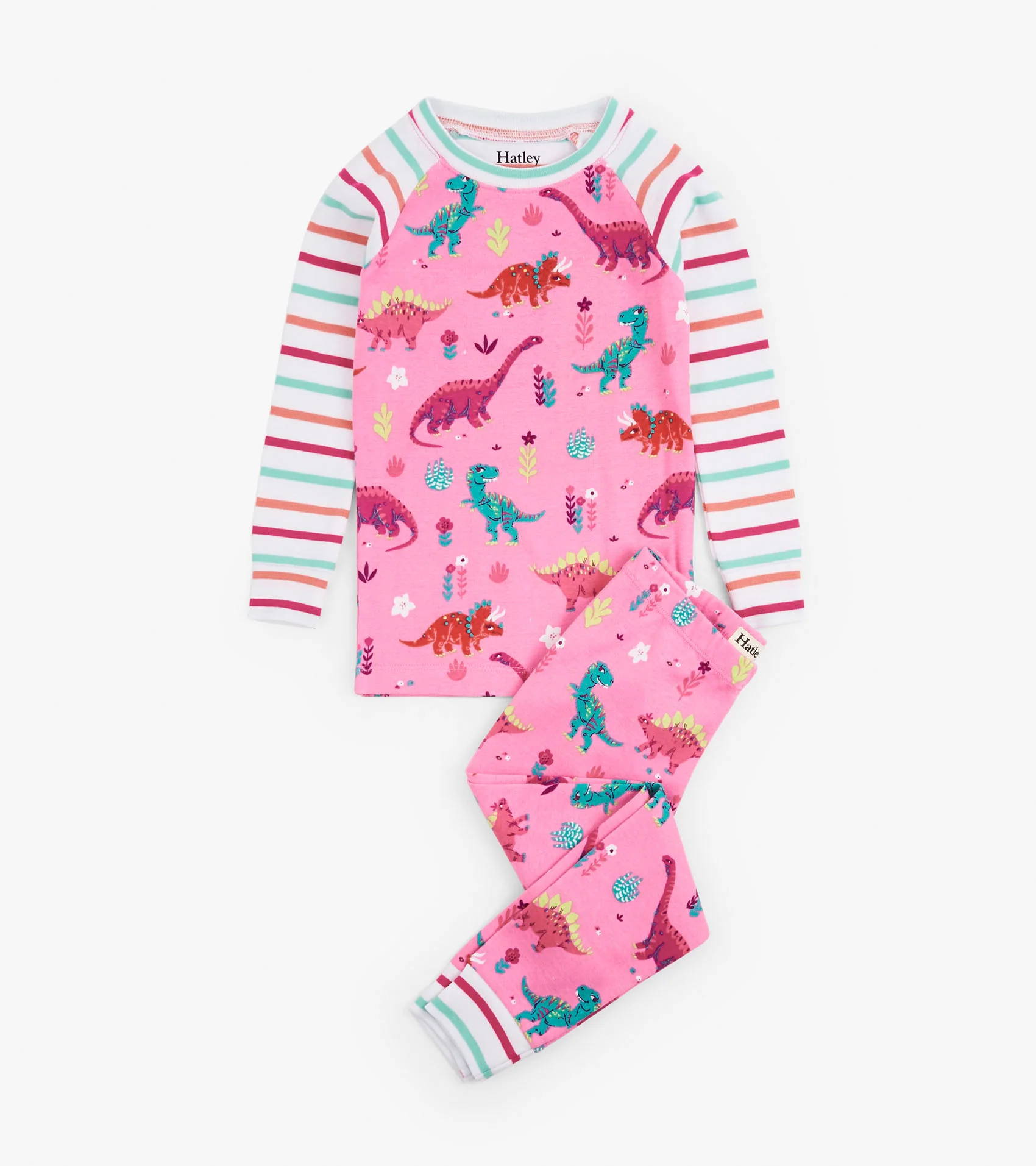 Girls Darling Dinos Cotton Raglan Pajama Set