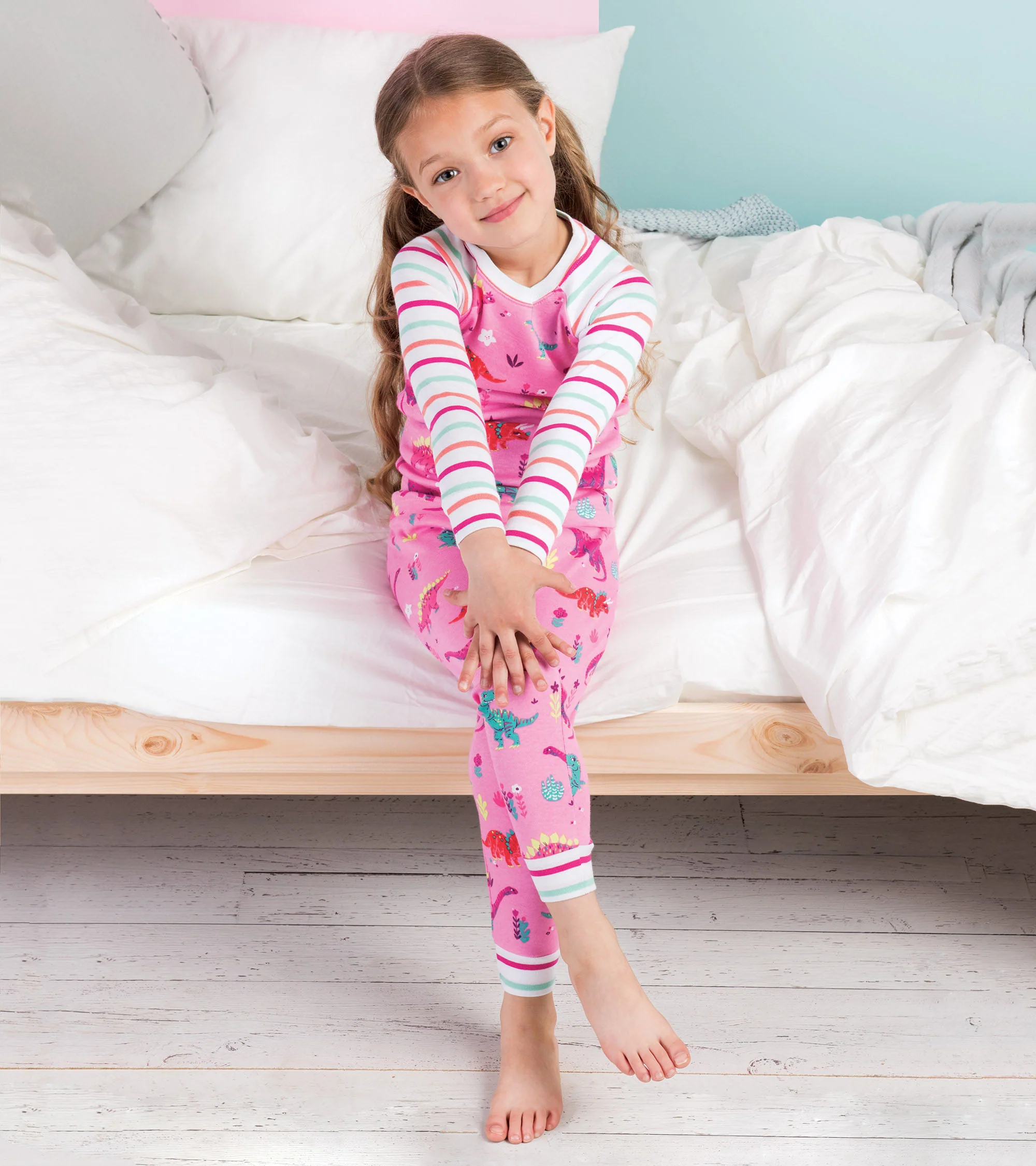 Girls Darling Dinos Cotton Raglan Pajama Set - Image 2