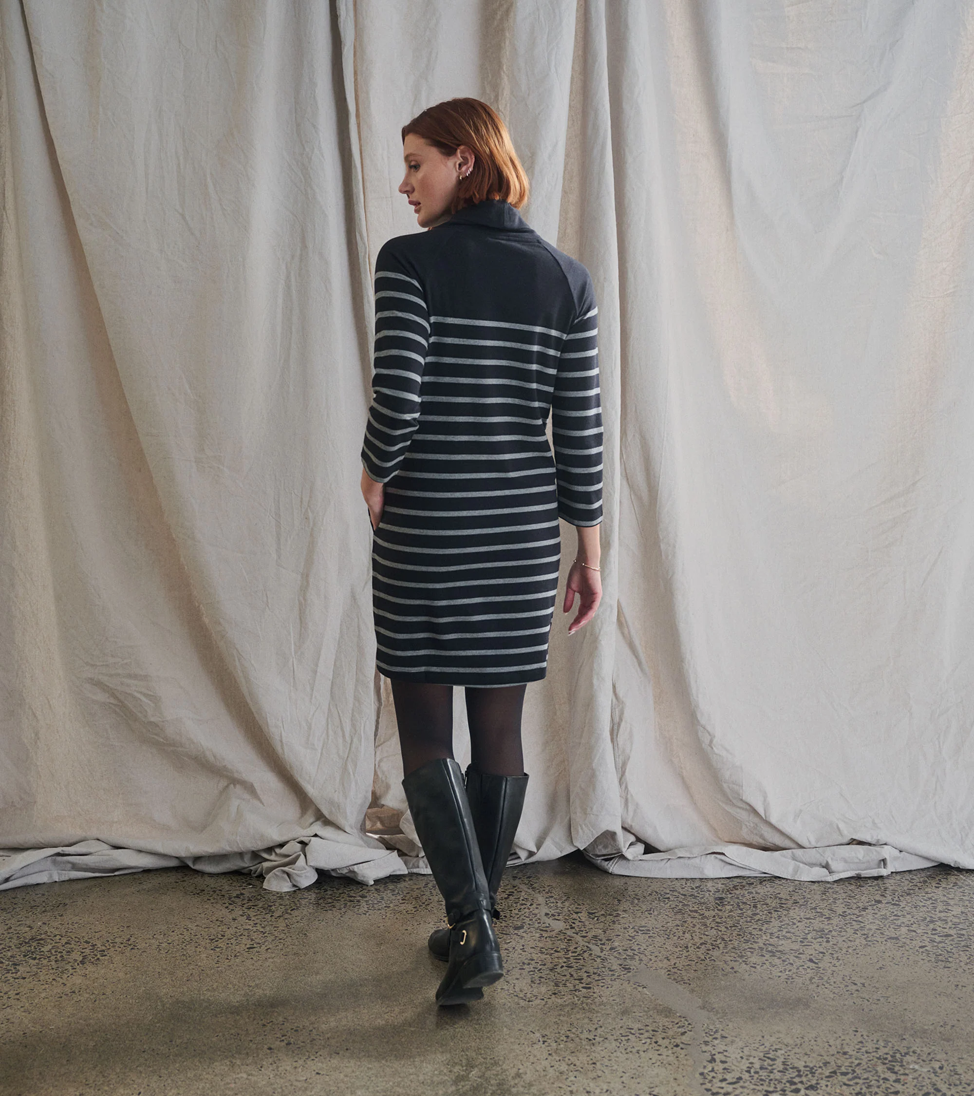 Draped Collar Dress - Caviar Stripe - Image 5