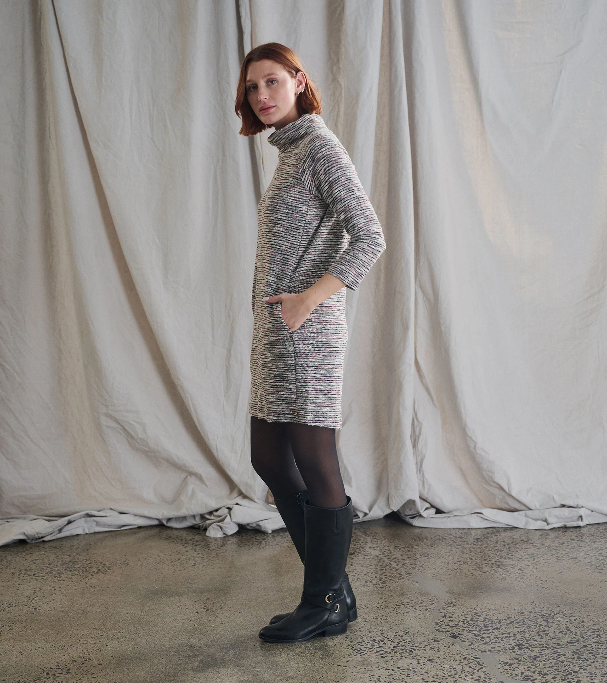 Draped Collar Dress - Heather Grey - Image 4