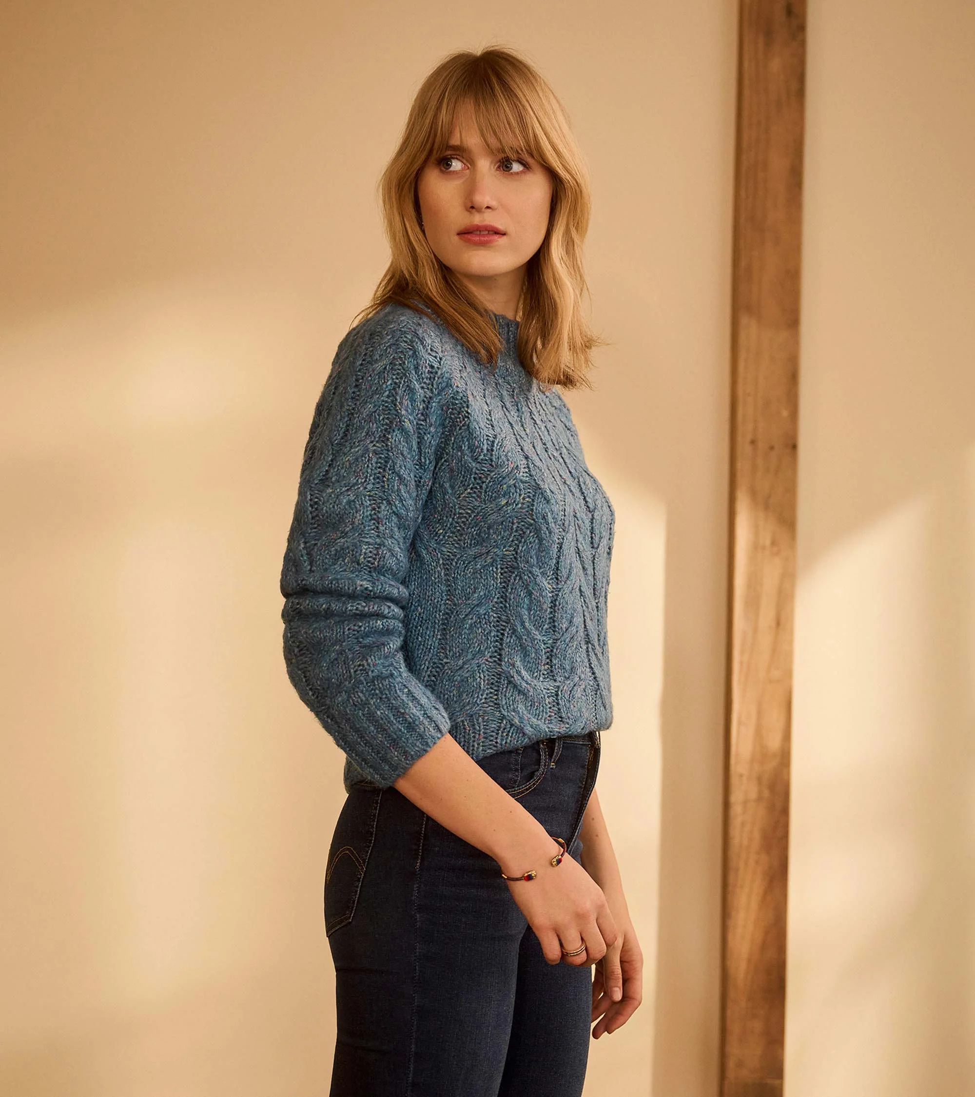 Dylan Cable Knit Sweater - Blue Heather - Image 3