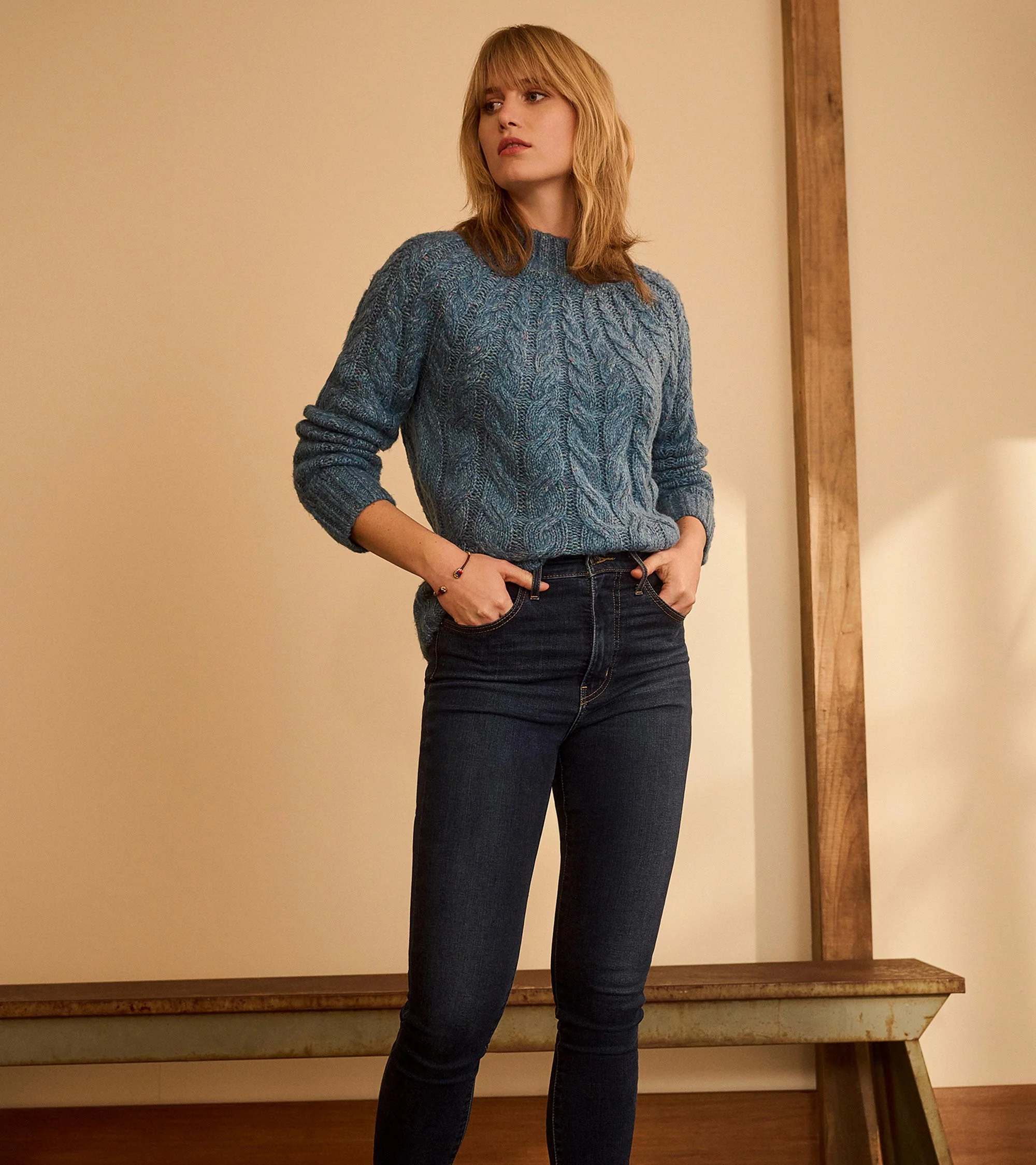 Dylan Cable Knit Sweater - Blue Heather - Image 6