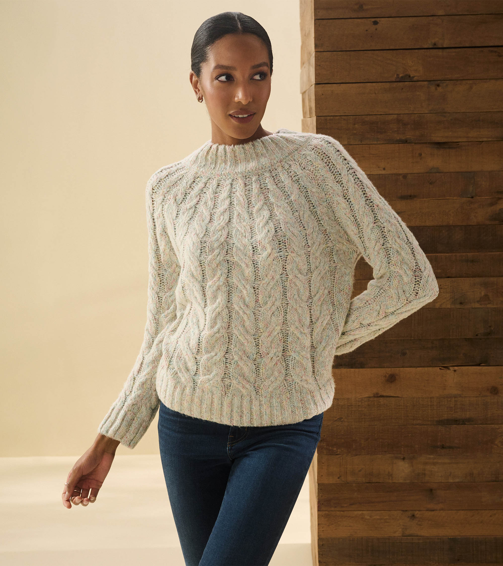 Dylan Cable Knit Sweater - Clear Rainbow