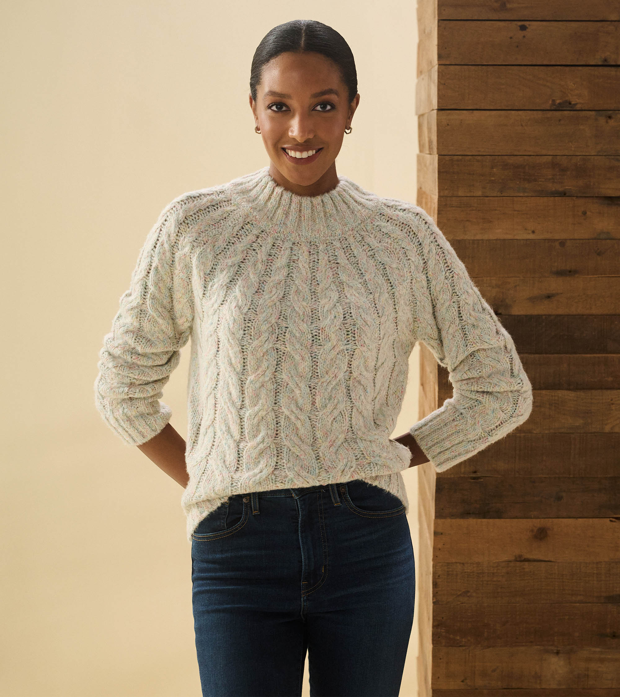 Dylan Cable Knit Sweater - Clear Rainbow - Image 3