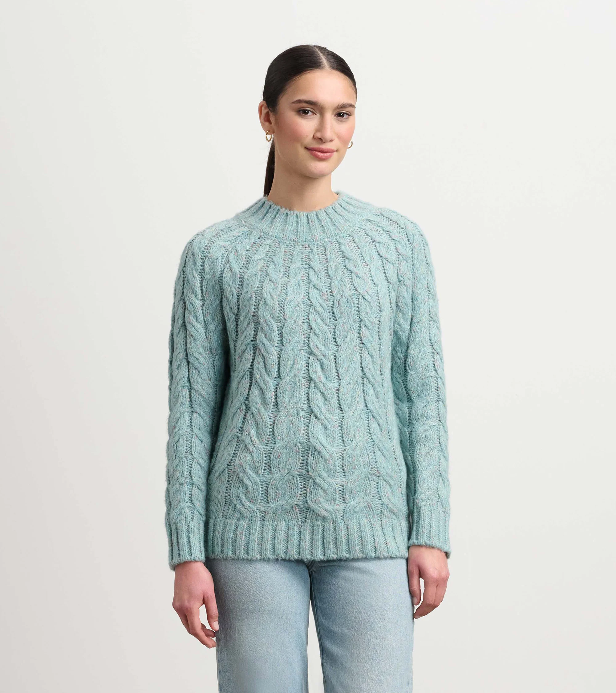Dylan Cable Knit Sweater - Light Turquoise
