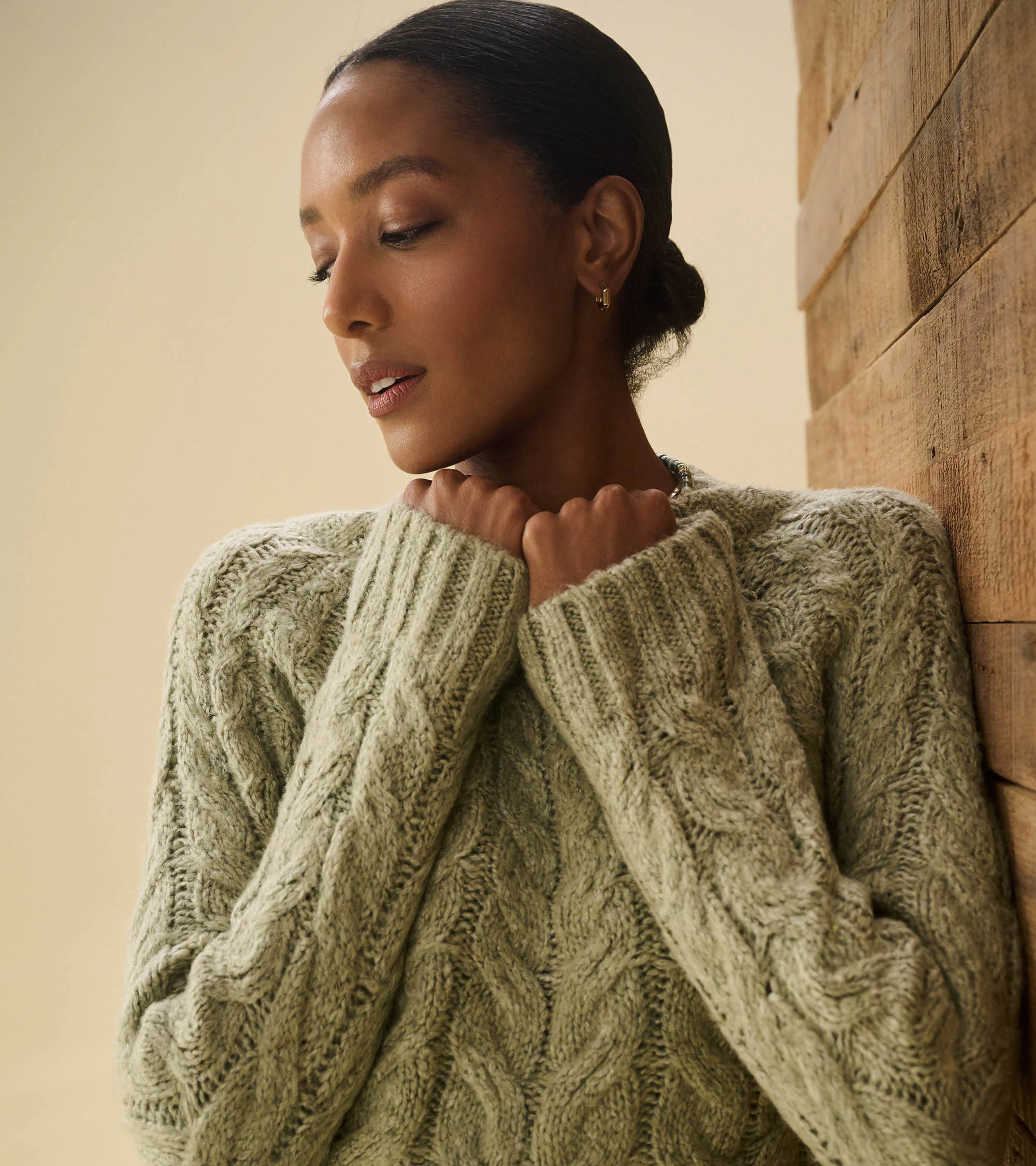 Dylan Cable Knit Sweater - Moss Green - Image 3