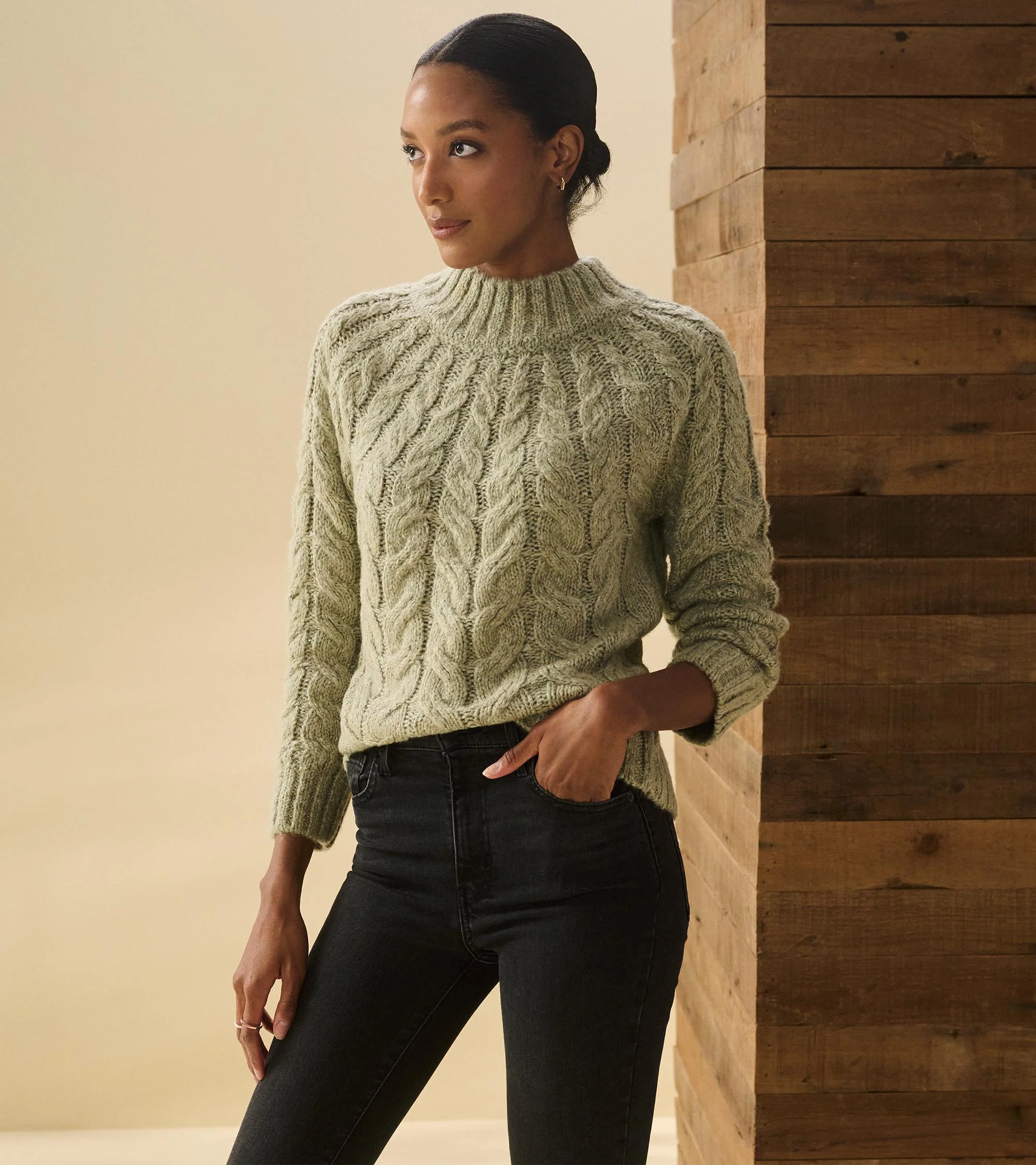 Dylan Cable Knit Sweater - Moss Green - Image 4