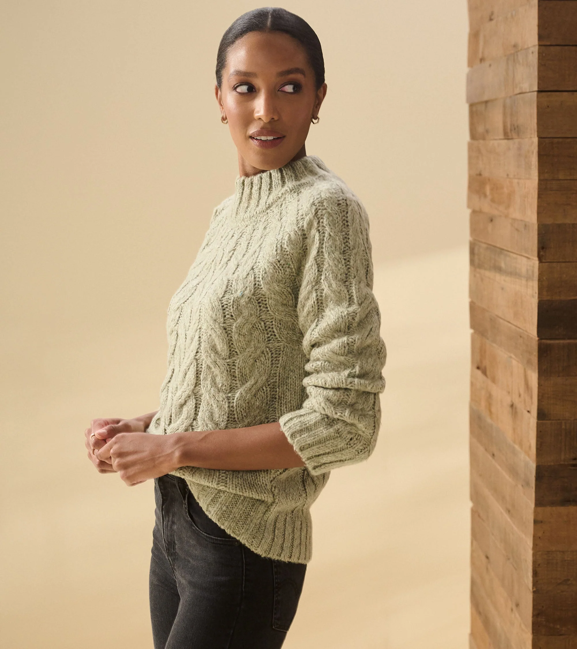 Dylan Cable Knit Sweater - Moss Green - Image 6