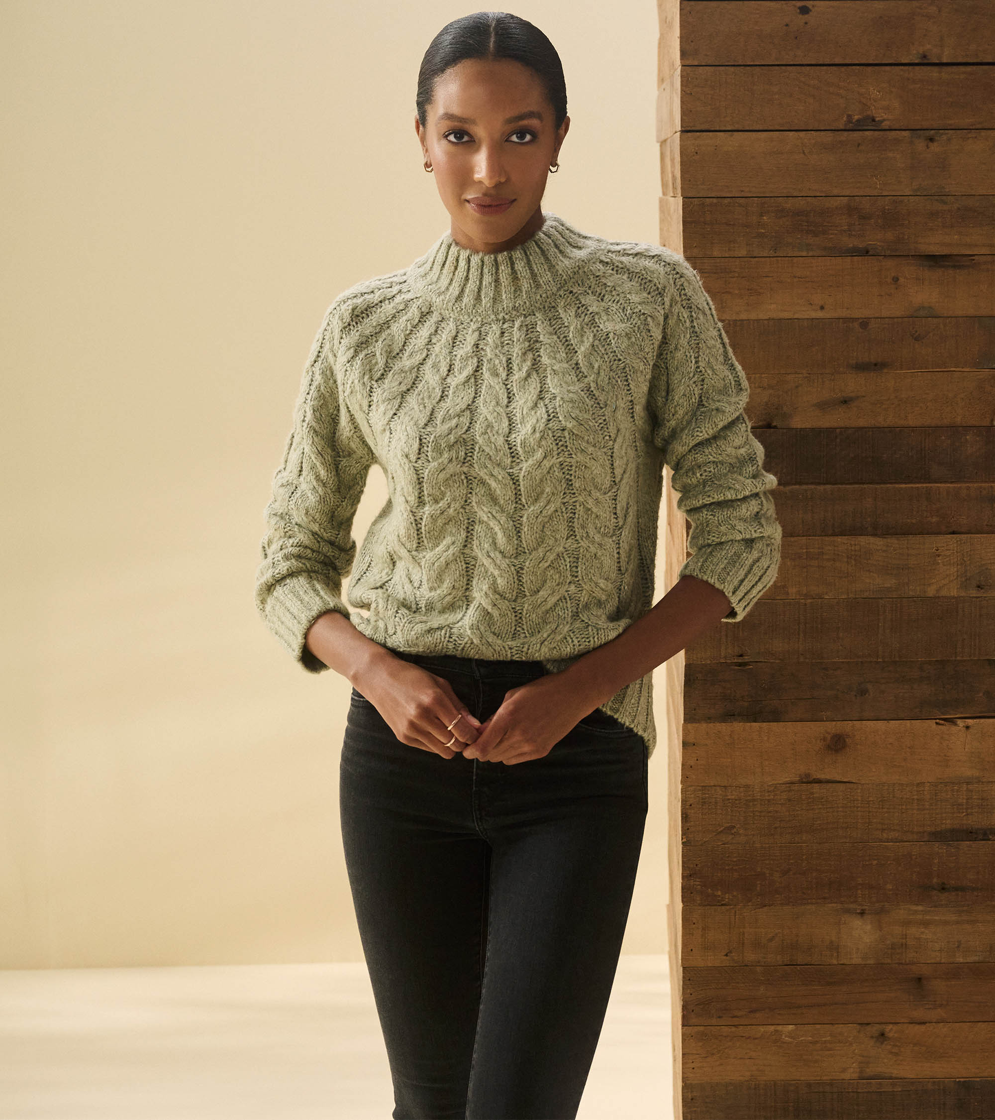 Dylan Cable Knit Sweater - Moss Green - Image 7