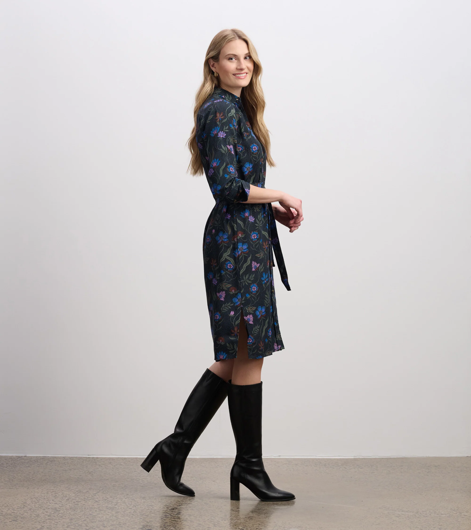 Emma Midi Shirt Dress - Dark Floral - Image 3