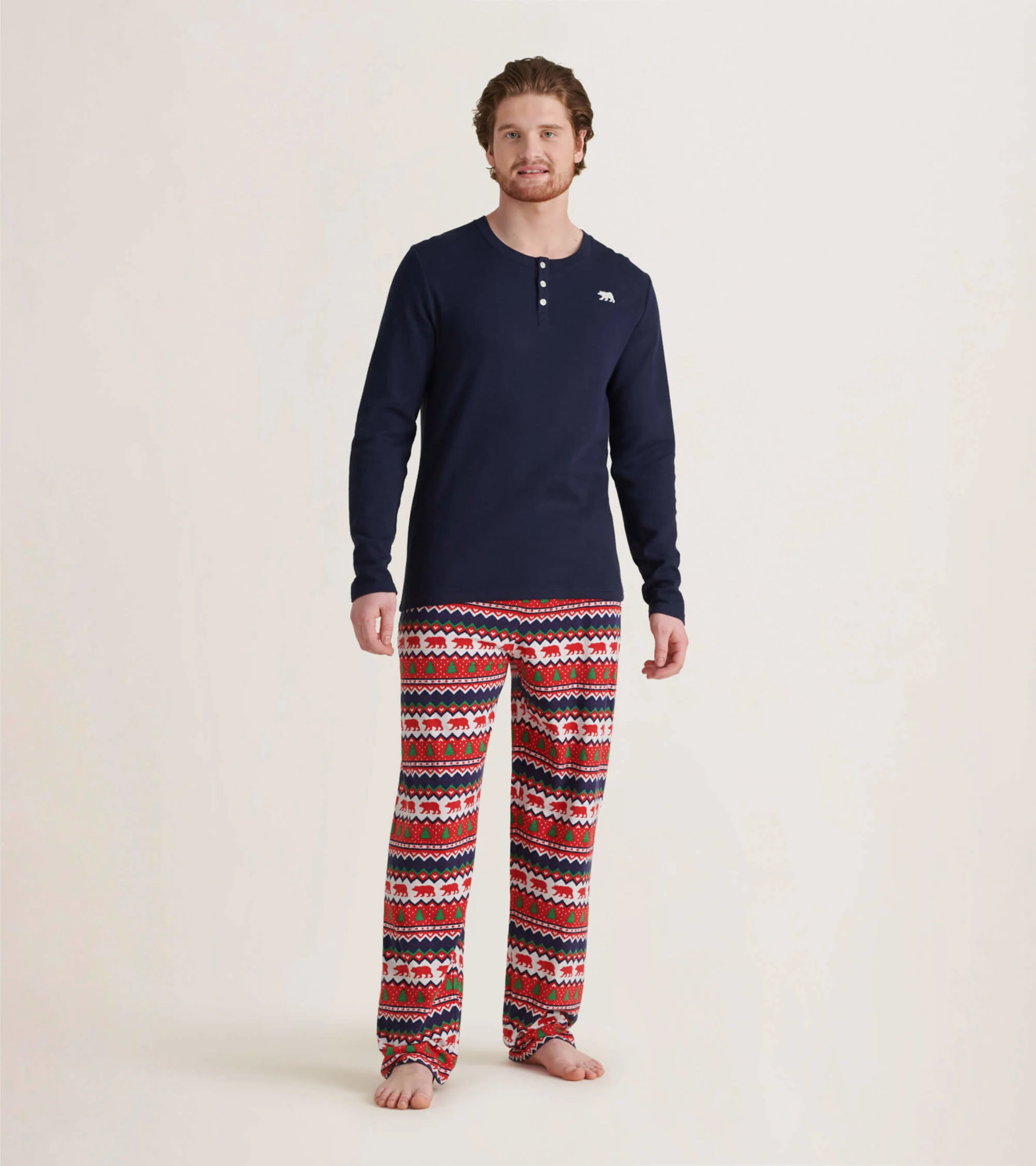 Men's Fair Isle Bear Stretch Cotton Pajama Pants - Image 2