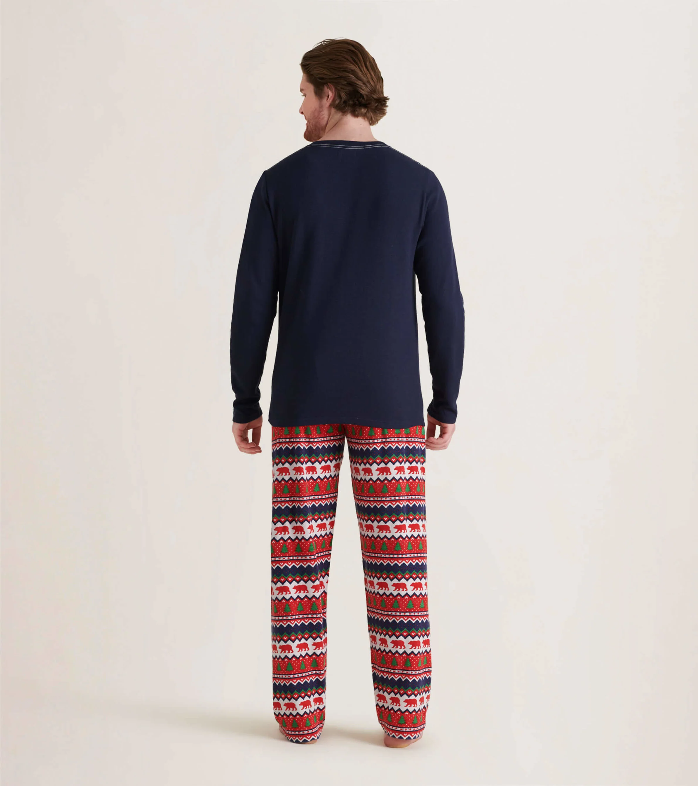 Men's Fair Isle Bear Stretch Cotton Pajama Pants - Image 3