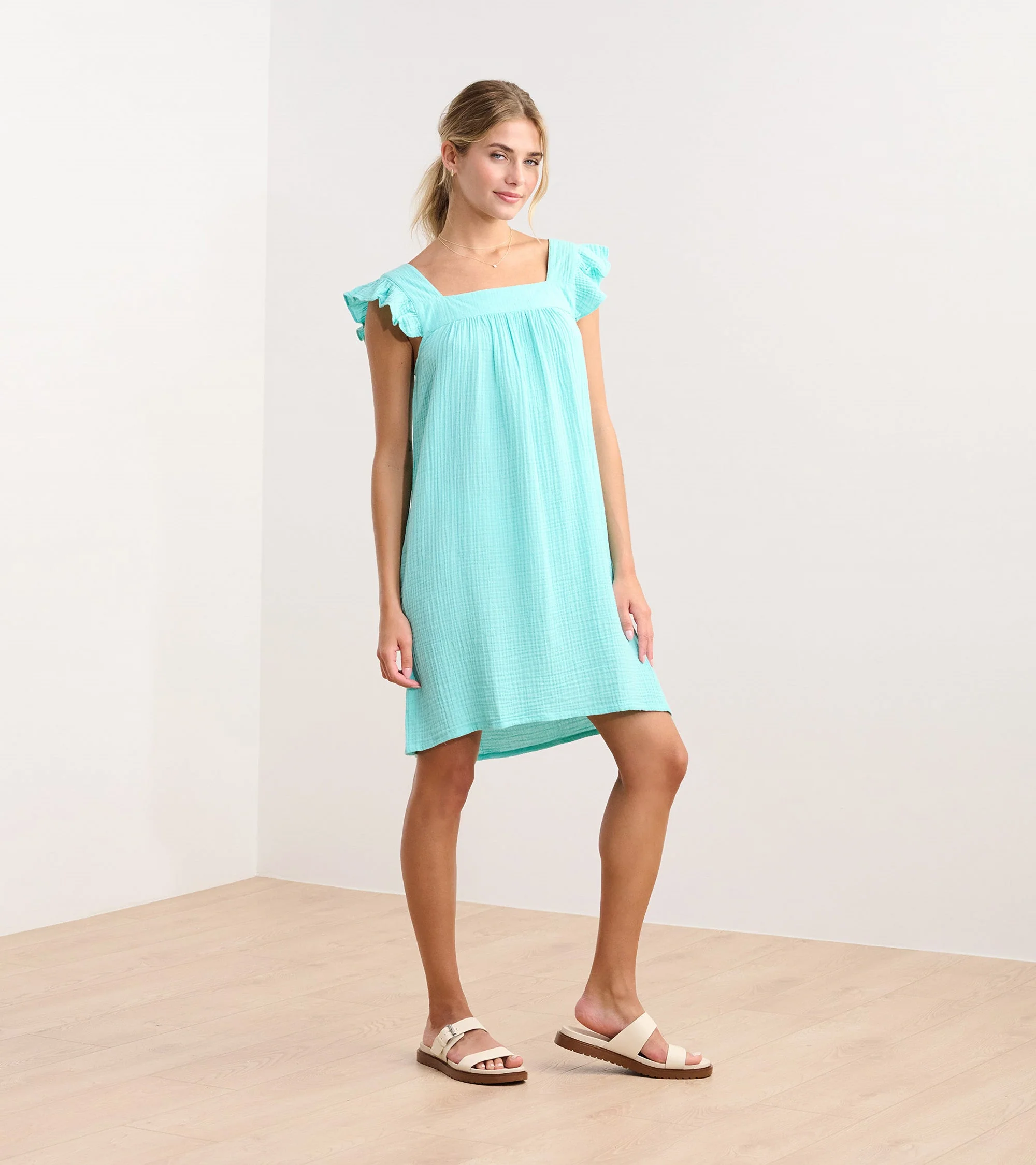 Flutter Sleeve Dress - Aruba Blue