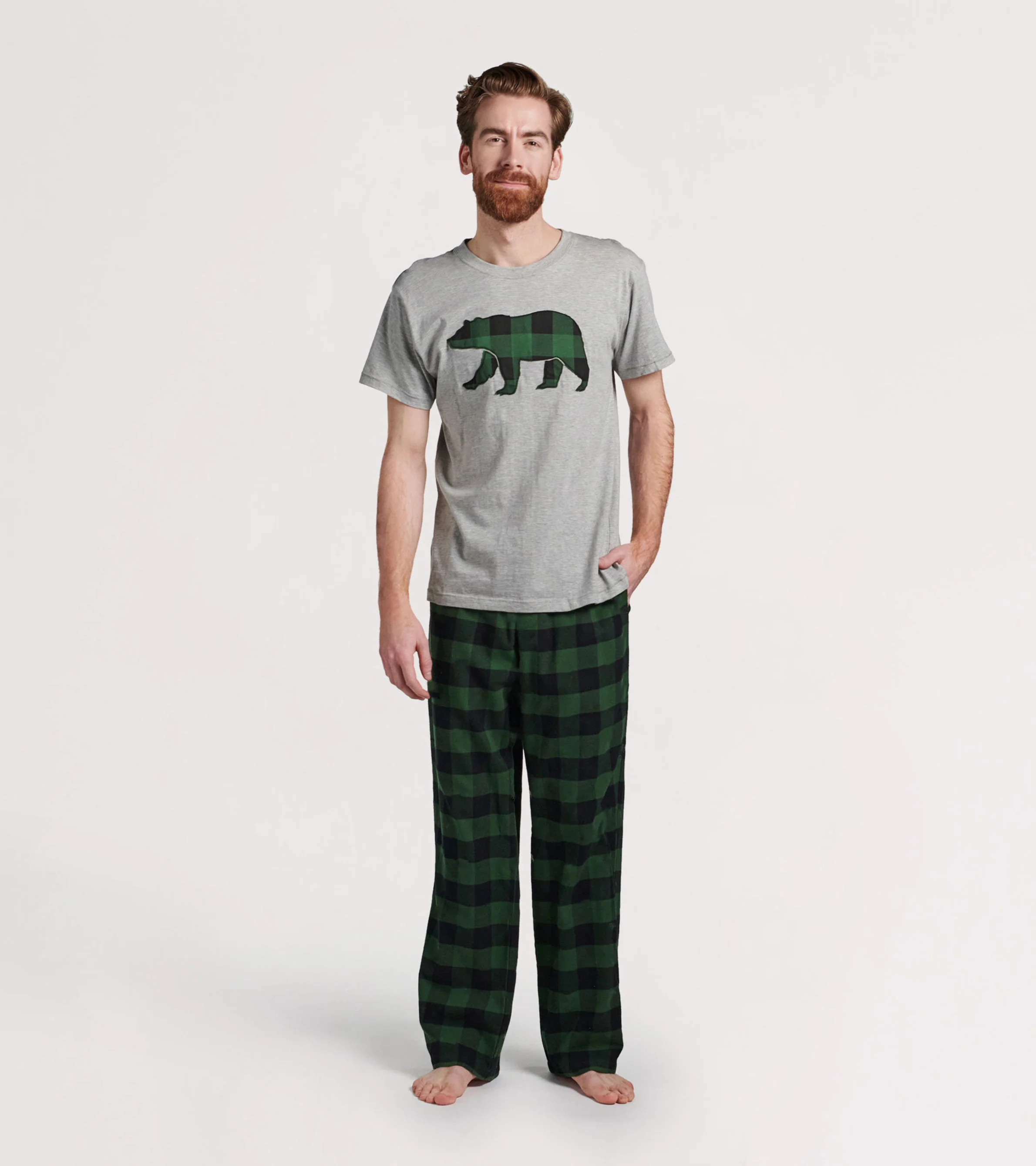 Forest Green Plaid Men's Flannel Pajama Pants - Image 3