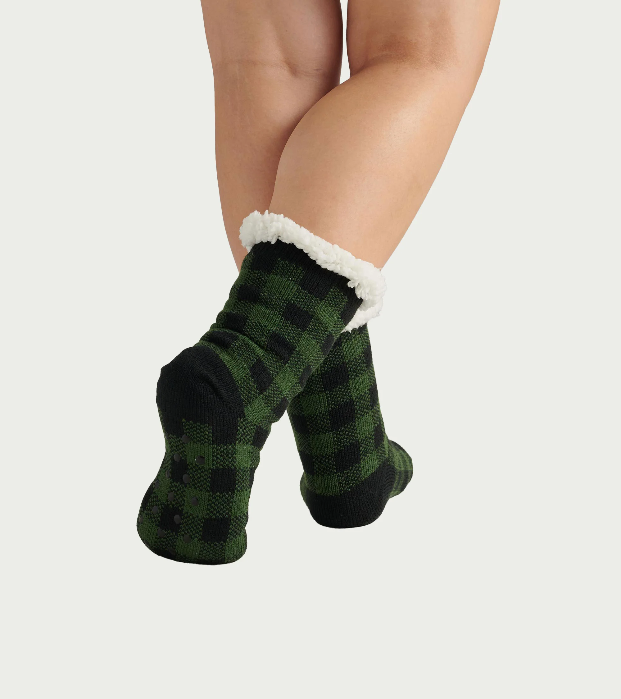 Forest Green Plaid Women's Sherpa Lined Cabin Sock - Image 3