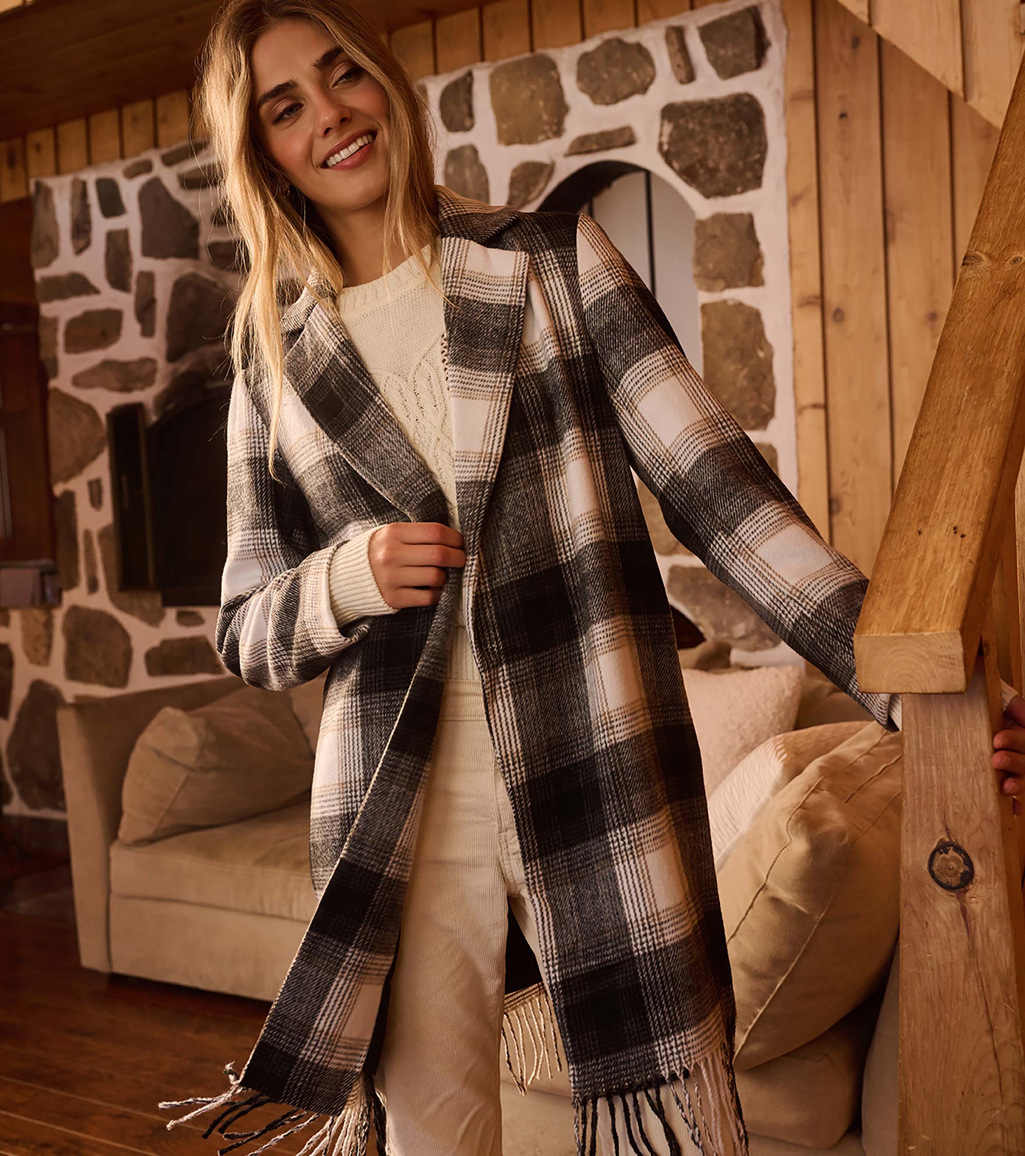Fringe Jacket - Black and Taupe Plaid - Image 3