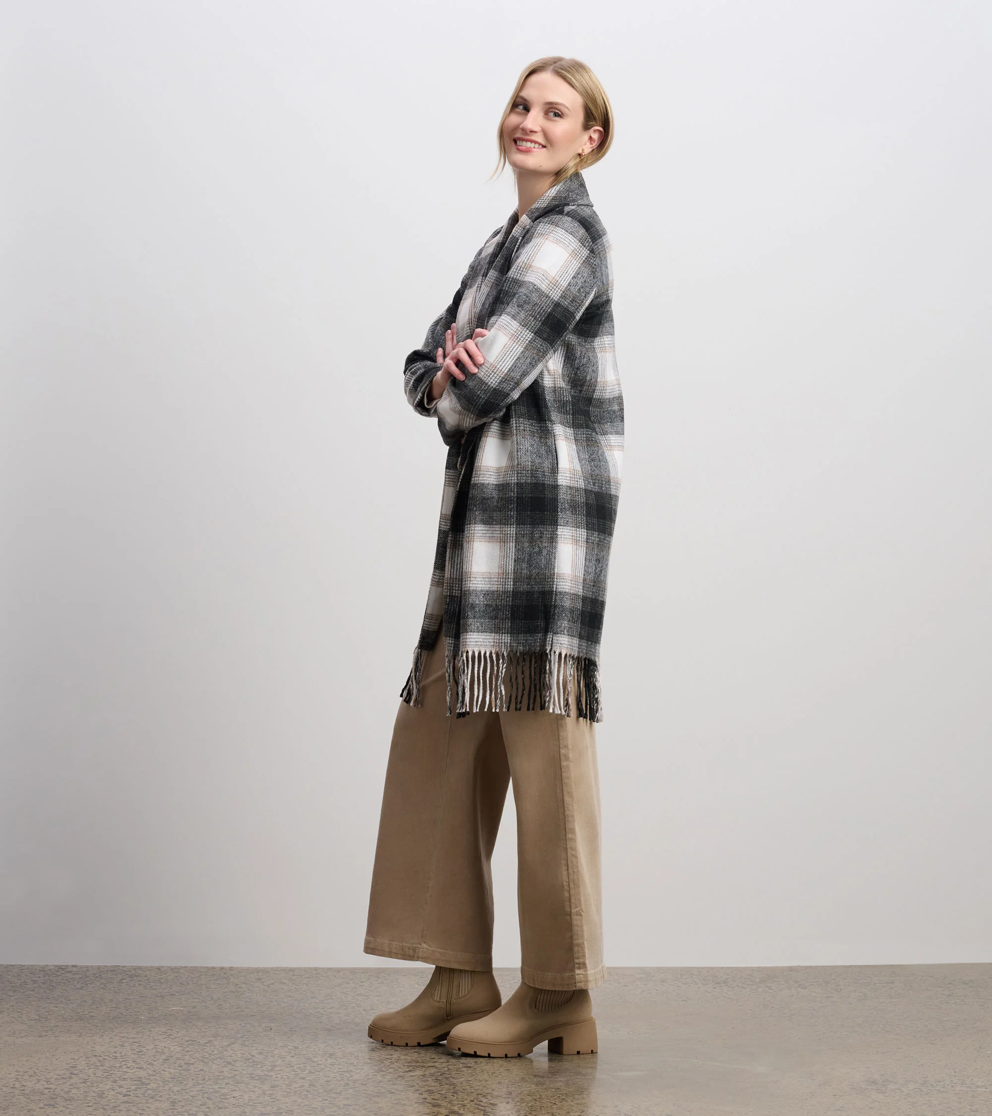 Fringe Jacket - Black and Taupe Plaid - Image 4