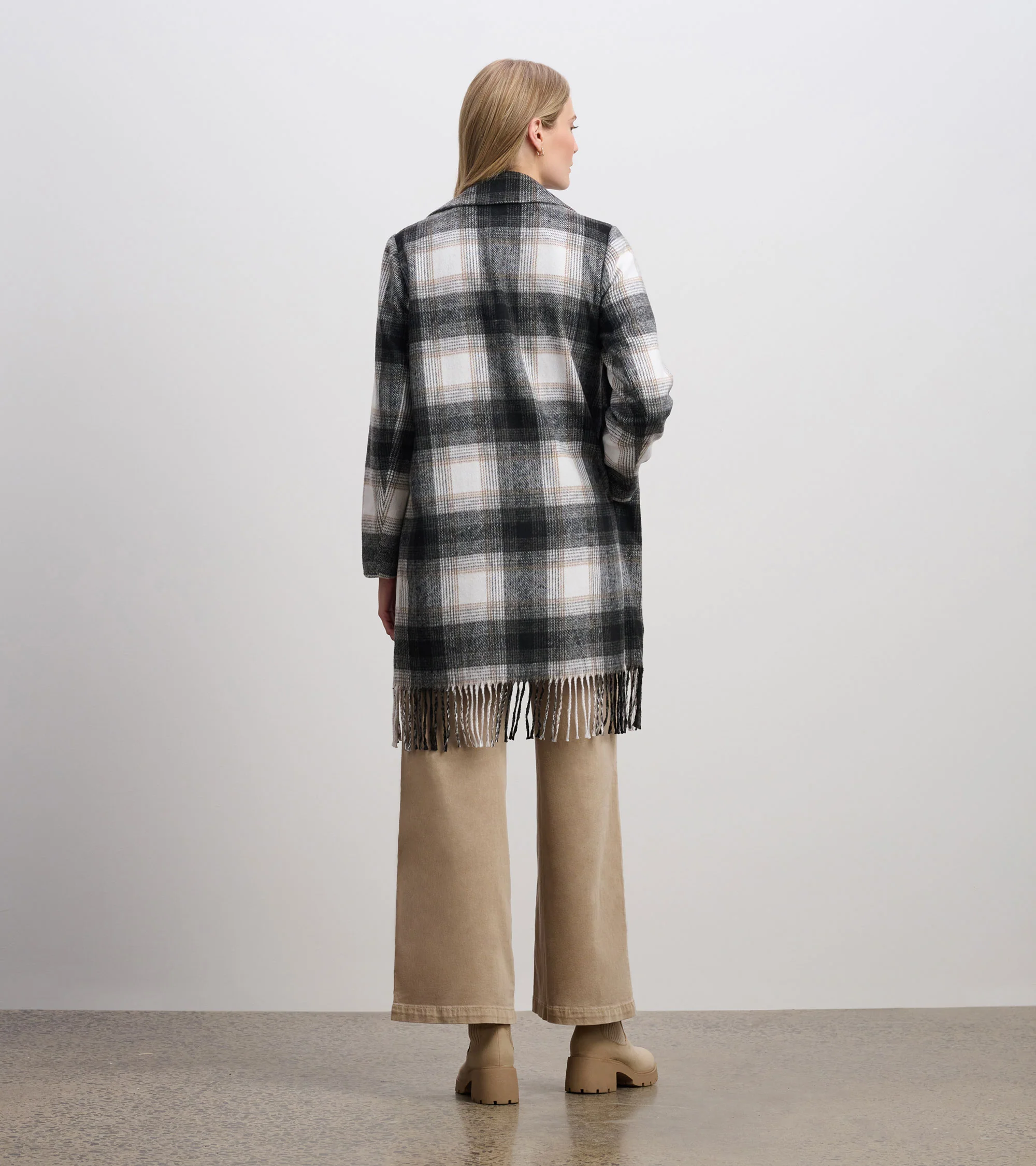 Fringe Jacket - Black and Taupe Plaid - Image 5