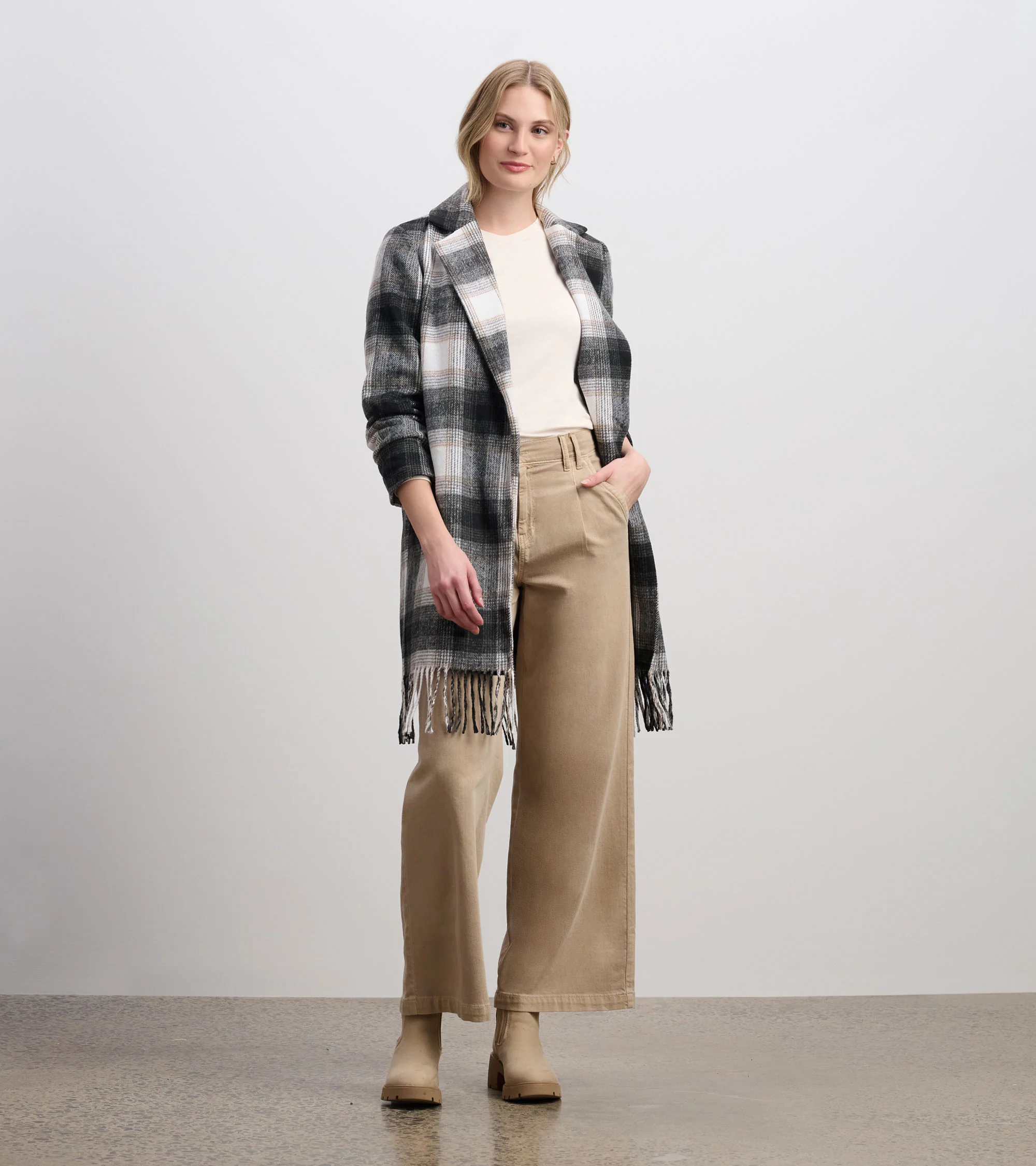 Fringe Jacket - Black and Taupe Plaid - Image 6
